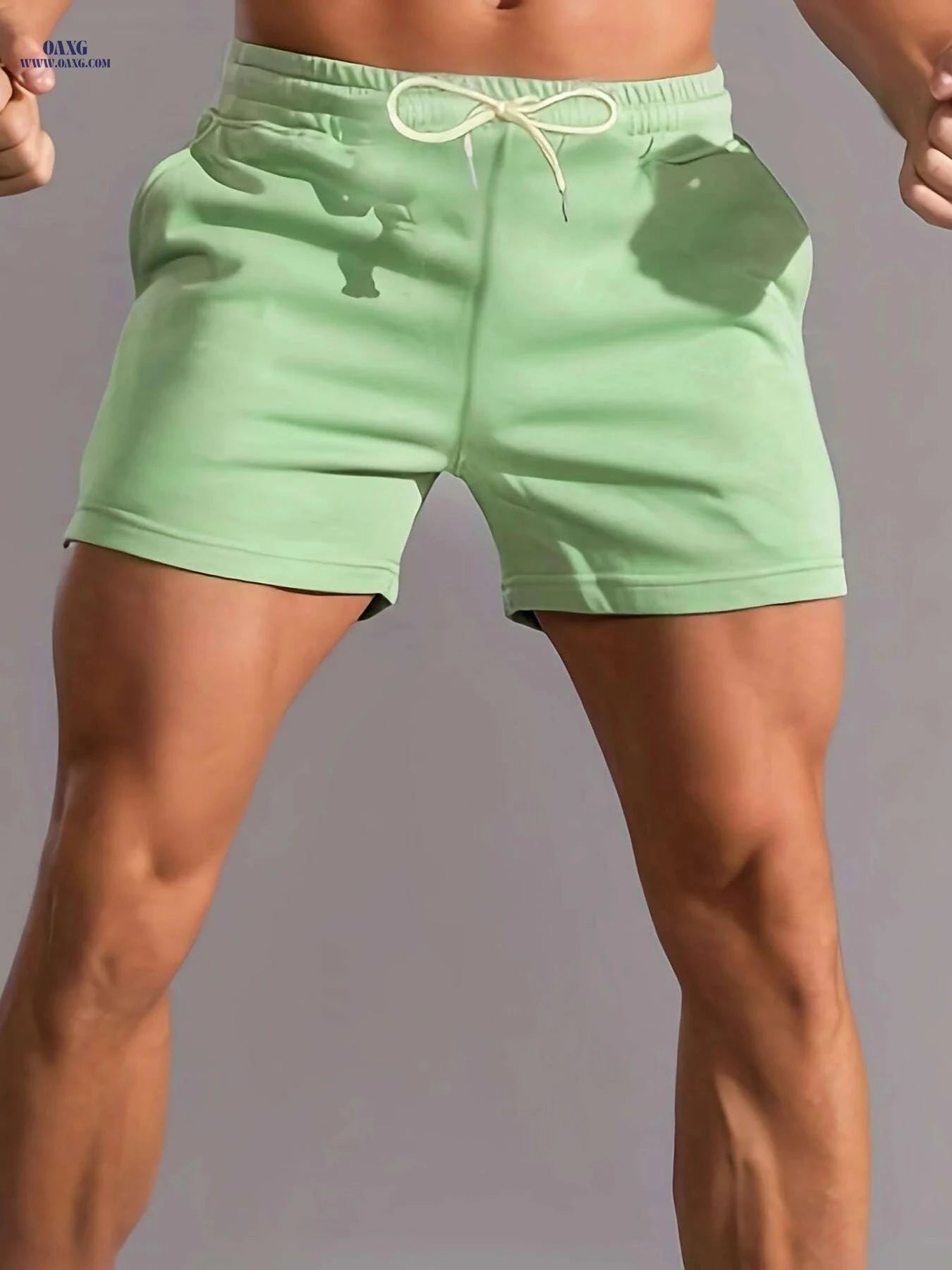 European American Men's Fashion Shorts - Solid Color, Regular Fit   OAXG 【Red】 / S