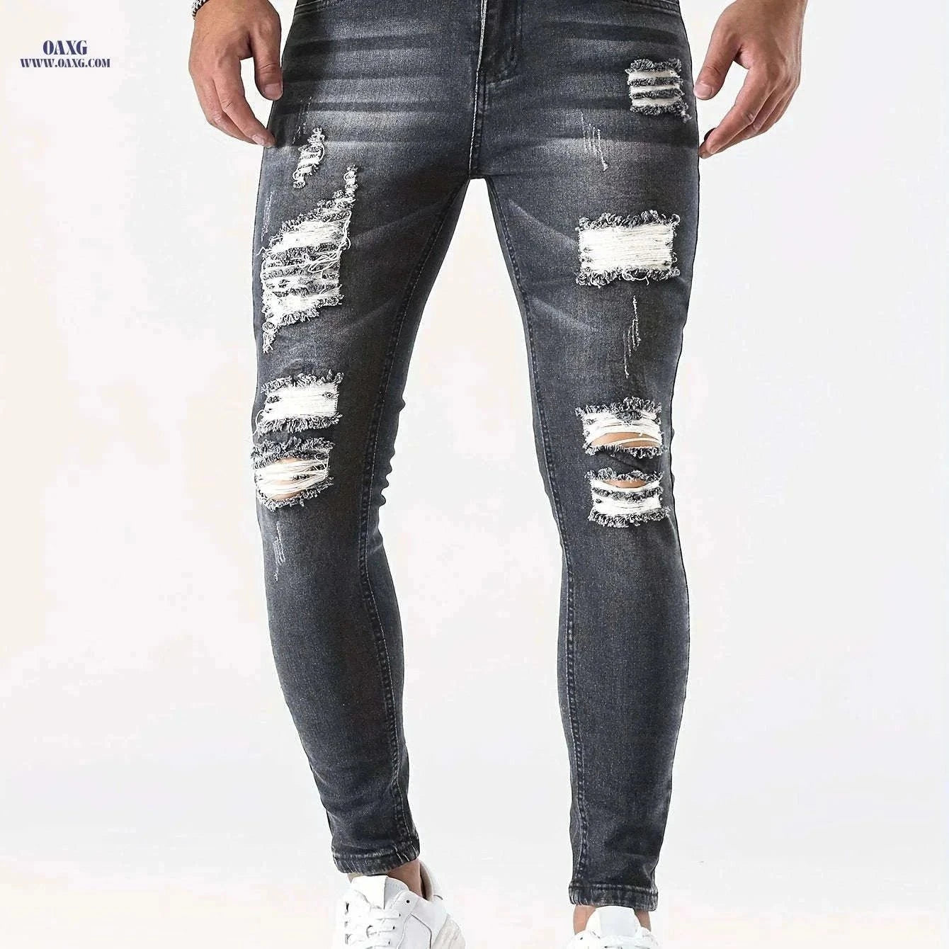 European American Stretch Ripped Skinny Jeans - Street Style for Adults   OAXG Light Blue / FR S