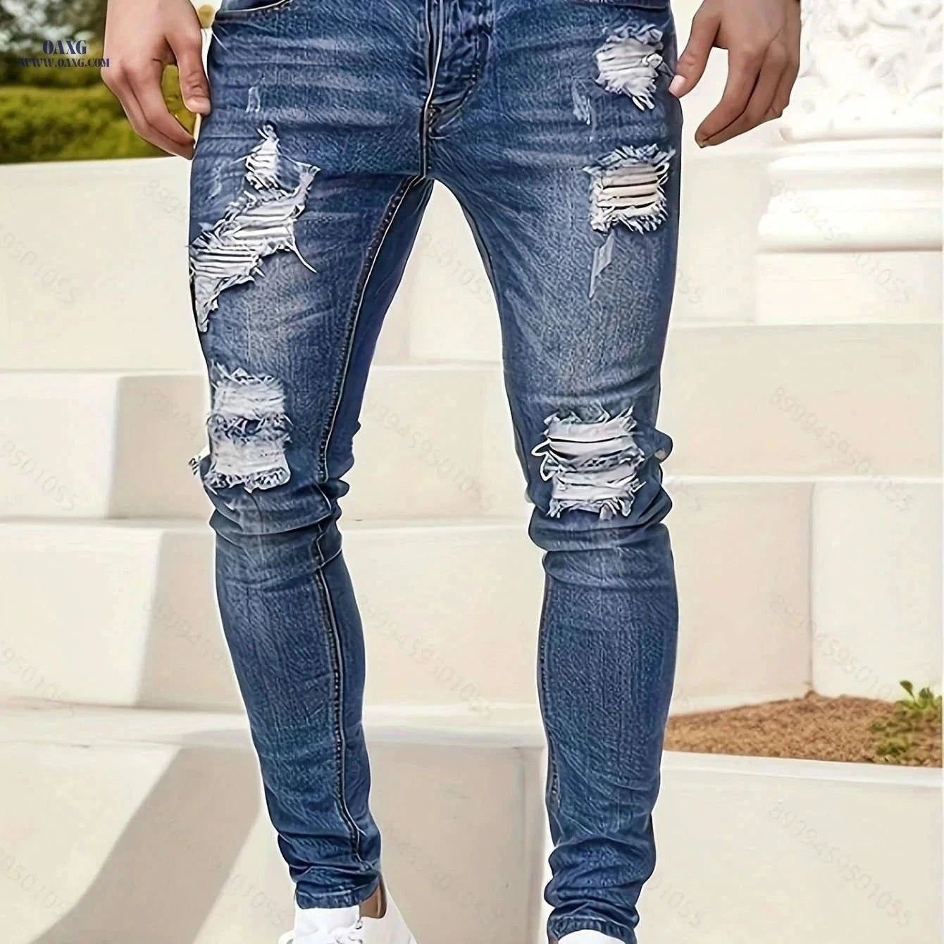 European American Stretch Ripped Skinny Jeans - Street Style for Adults   OAXG Light Blue / FR S