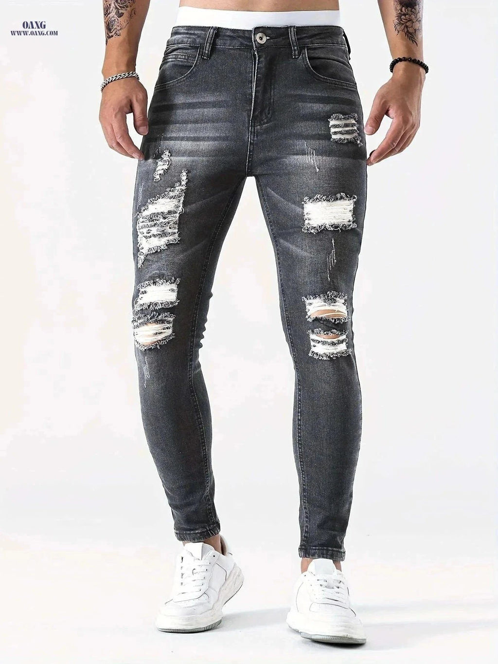 European American Stretch Ripped Skinny Jeans - Street Style for Adults   OAXG Light Blue / FR S