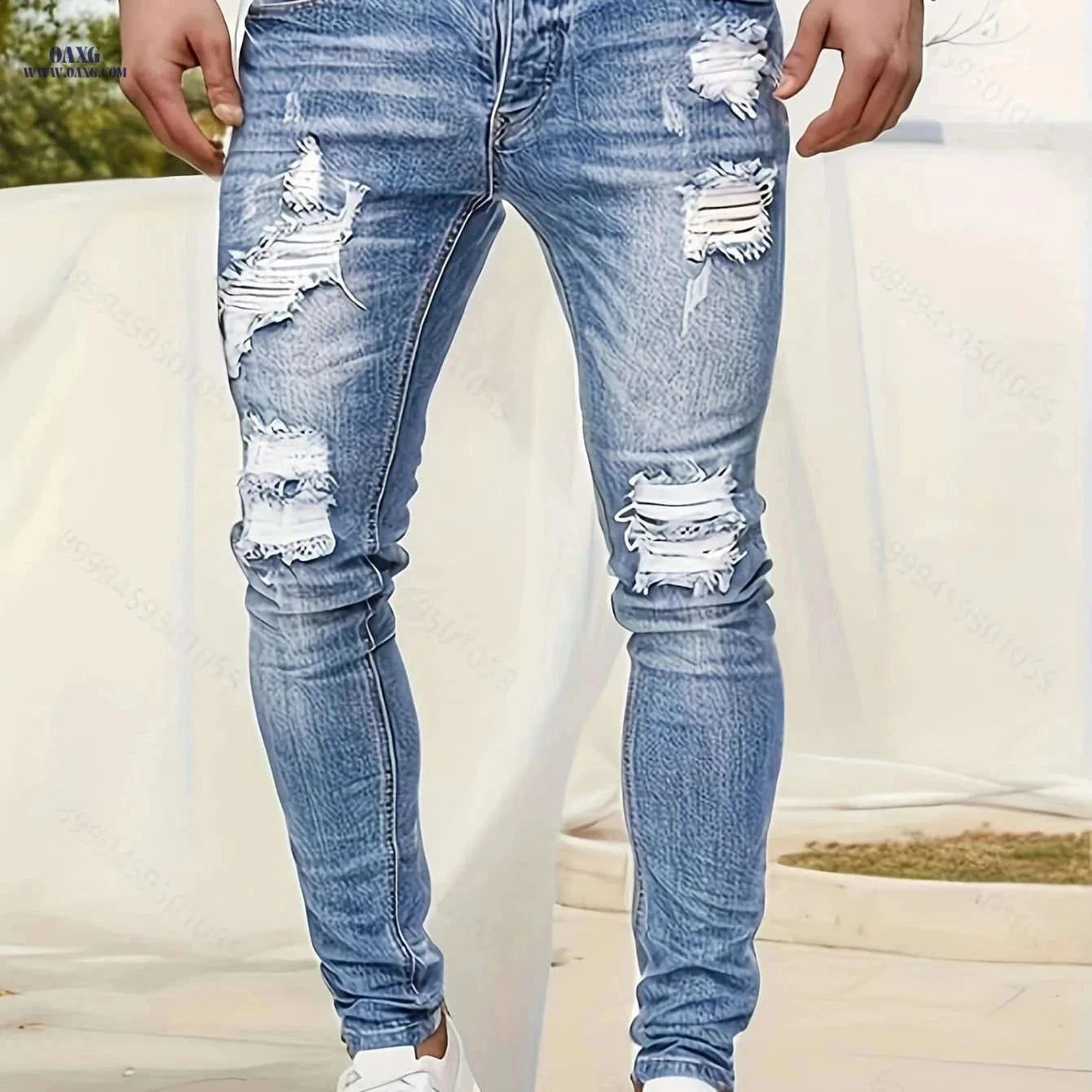 European American Stretch Ripped Skinny Jeans - Street Style for Adults   OAXG Light Blue / FR S