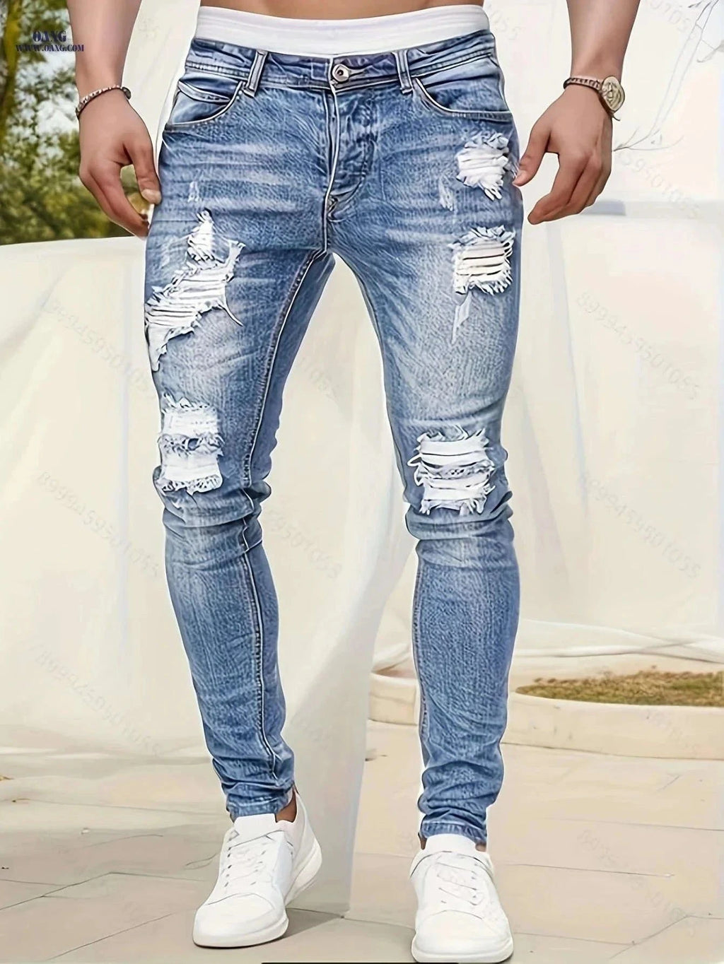 European American Stretch Ripped Skinny Jeans - Street Style for Adults   OAXG Light Blue / FR S