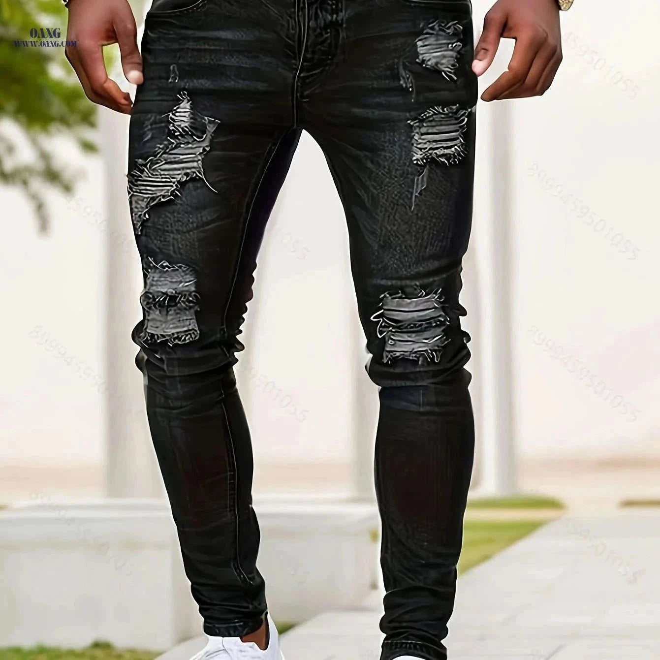 European American Stretch Ripped Skinny Jeans - Street Style for Adults   OAXG Light Blue / FR S