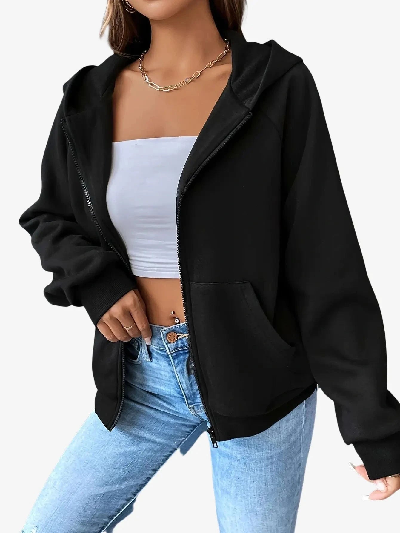 European & American Style Hooded Zip-Up Jacket for Fall/Winter   OAXG 