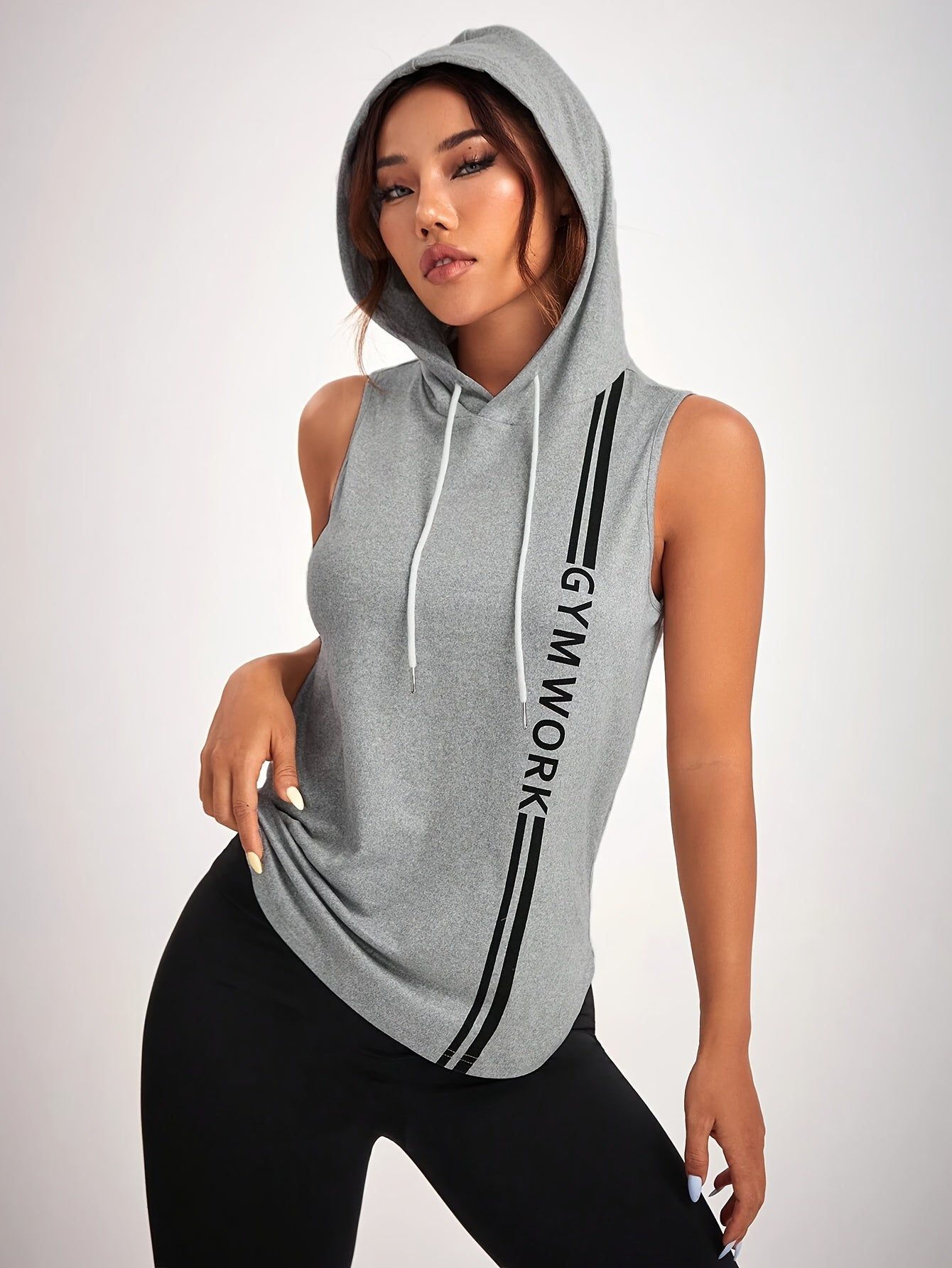European and American Women's Fashion Casual Sleeveless Hooded Vest   OAXG Grey / S