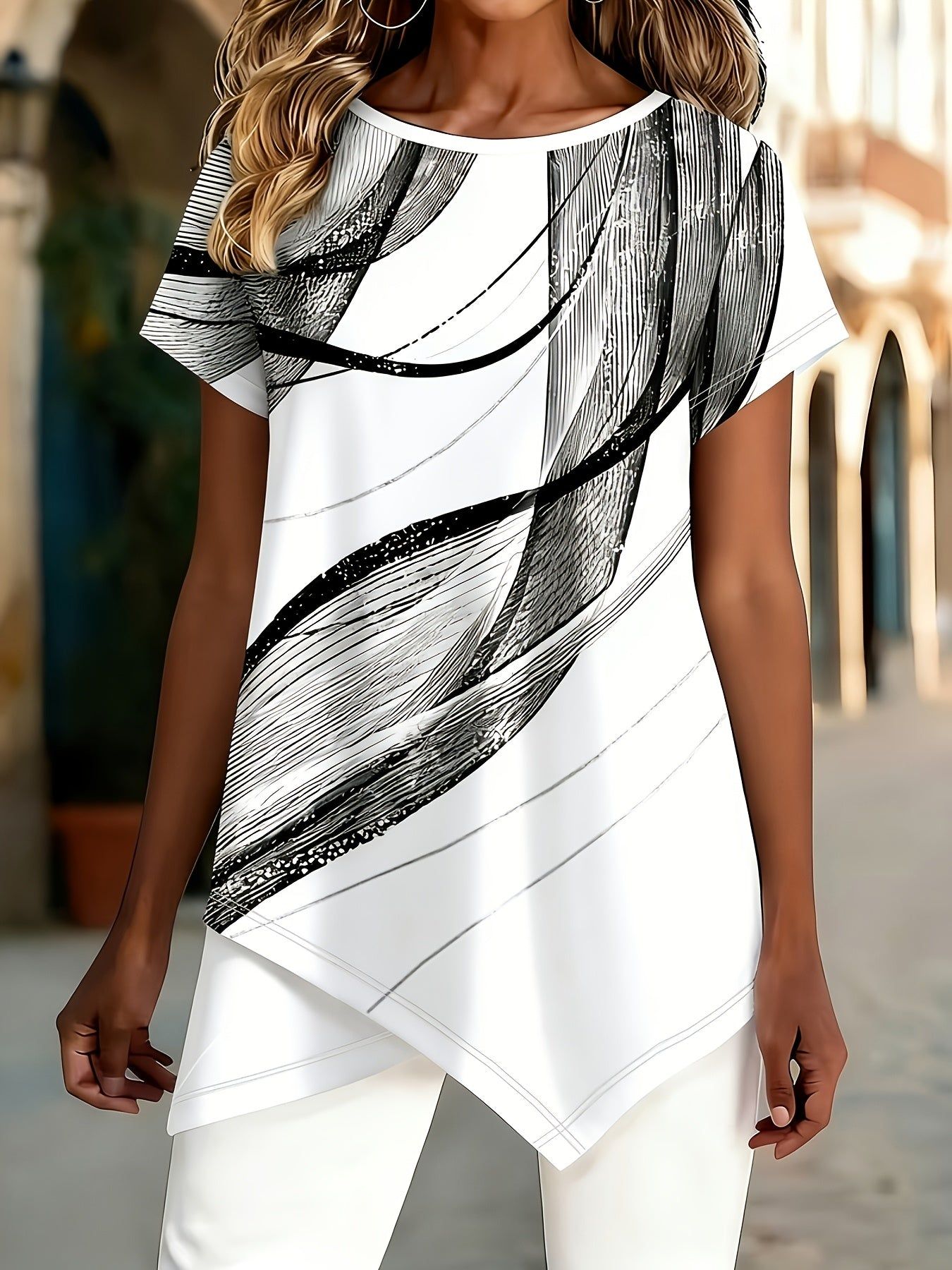 European and American Women's Fashion Printed T-Shirt   OAXG Black / S