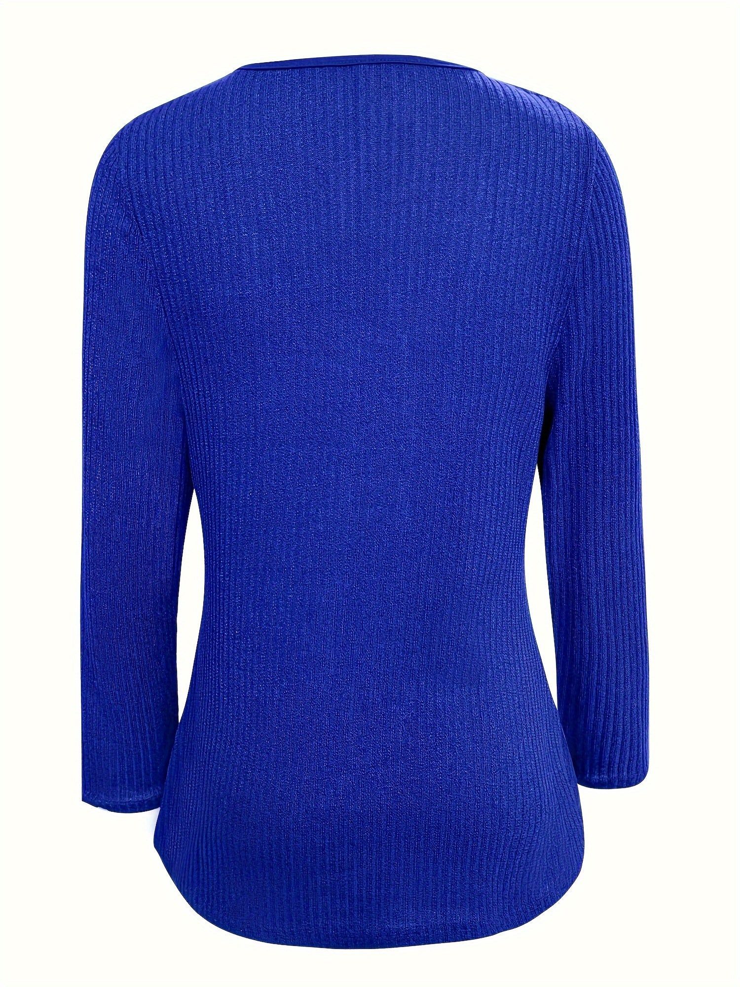 European and American Women's Small V-Neck Tie-Up Ruffle Long Sleeve Casual T-Shirt for Spring and Autumn   OAXG Blue / S