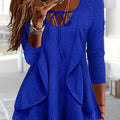 European and American Women's Small V-Neck Tie-Up Ruffle Long Sleeve Casual T-Shirt for Spring and Autumn   OAXG Blue / S