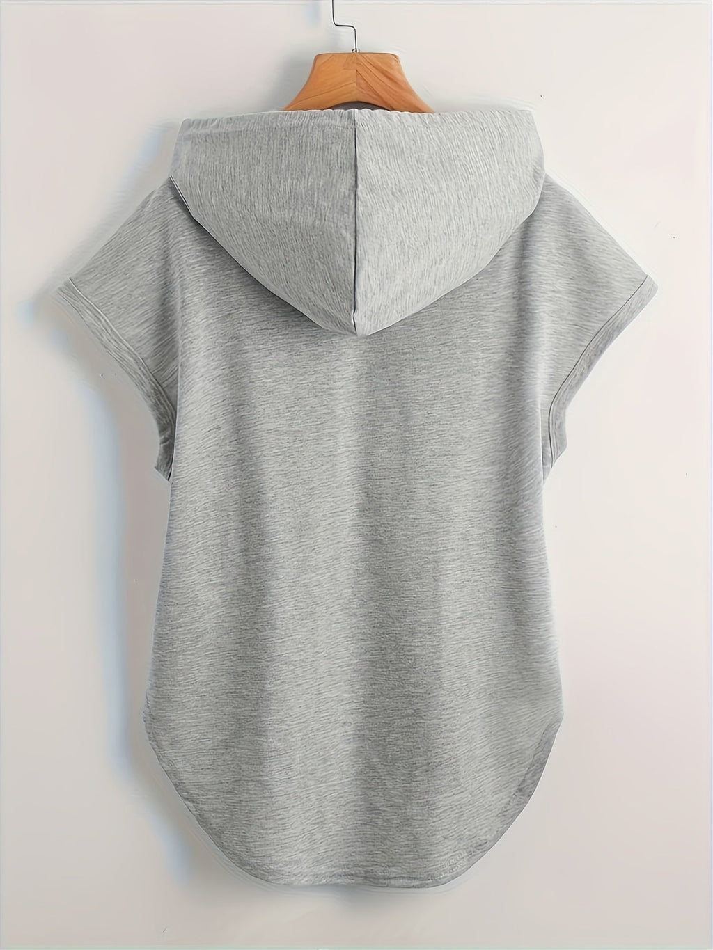 European And American Women'S Solid Color Loose Hooded Drawstring Batwing Sleeve Sports Top for Spring And Summer   OAXG Black / S