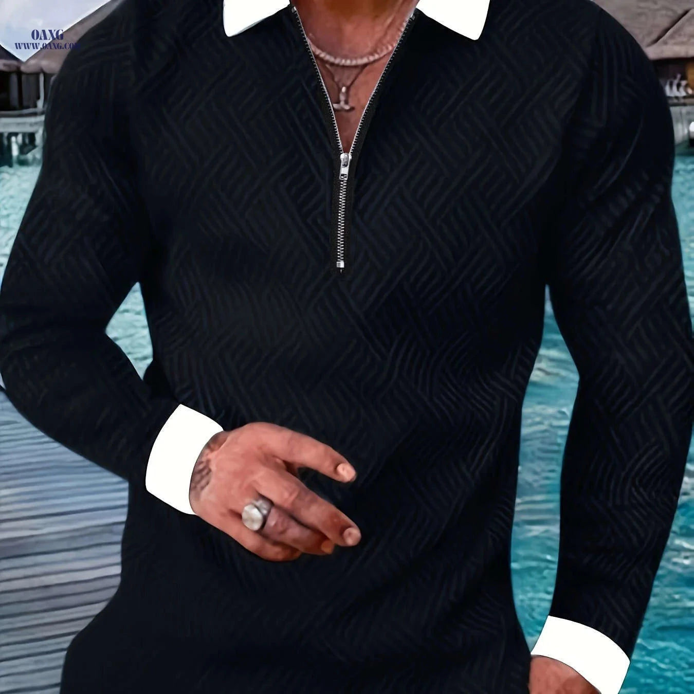 European and N Fashion Long Sleeve Shirt - Black & White Casual Style   OAXG Black / FR M