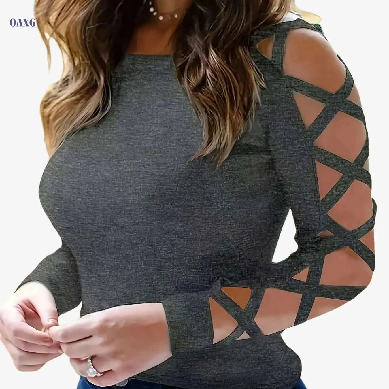 European Fashion Women's Solid Color T-shirt - Casual Crew Neck Style   OAXG 