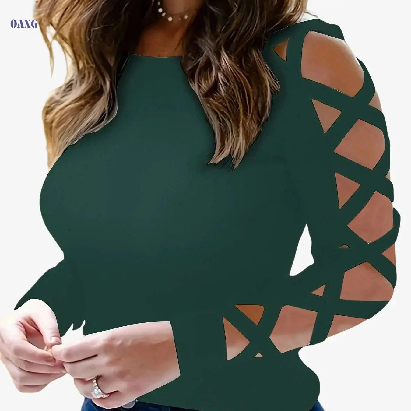 European Fashion Women's Solid Color T-shirt - Casual Crew Neck Style   OAXG Black / S