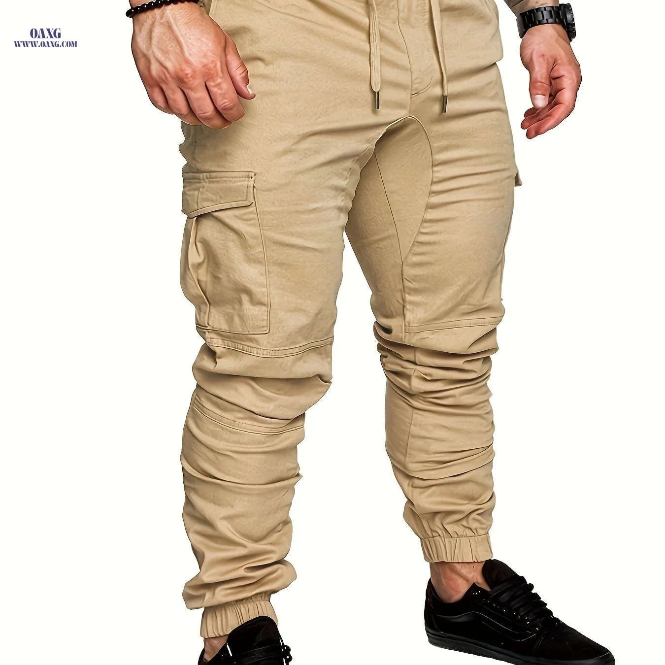European Size Men's Casual Cargo Pants - Drawstring Trousers, All-Season   OAXG Black / FR S