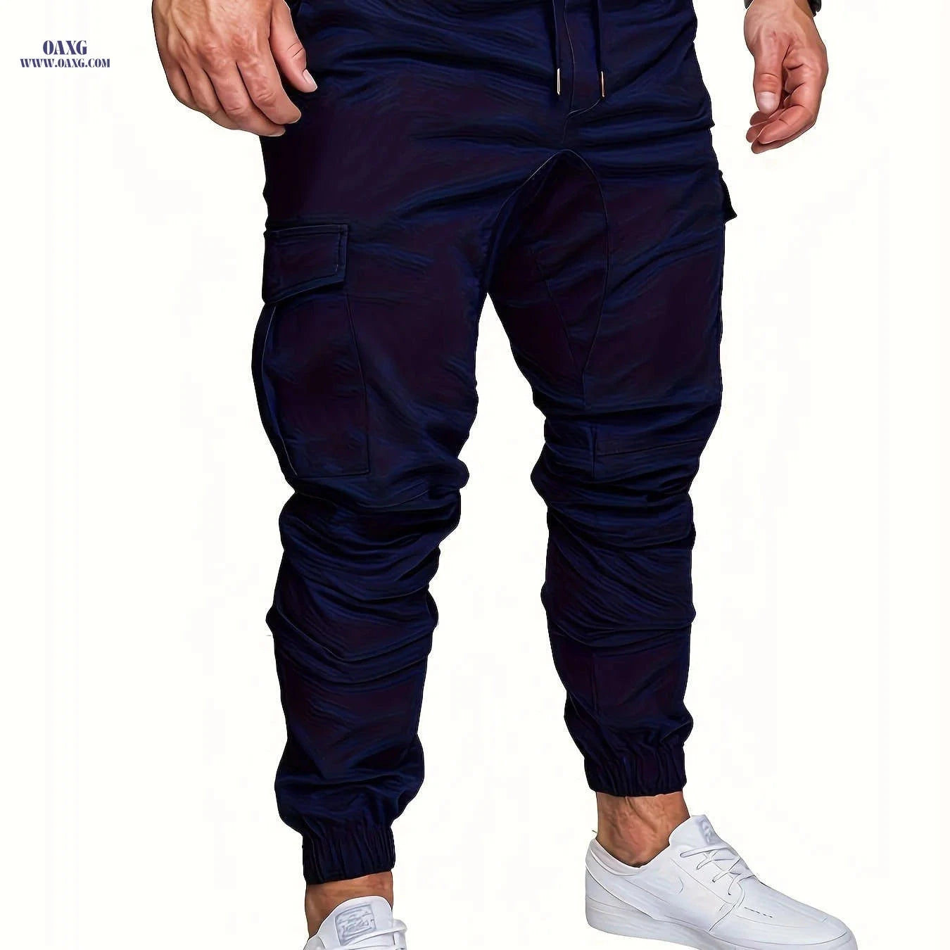 European Size Men's Casual Cargo Pants - Drawstring Trousers, All-Season   OAXG Black / FR S