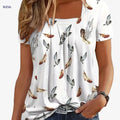 European Style Ruffle Hem Flowy T-shirt - Short Sleeve & Square Neck   OAXG 