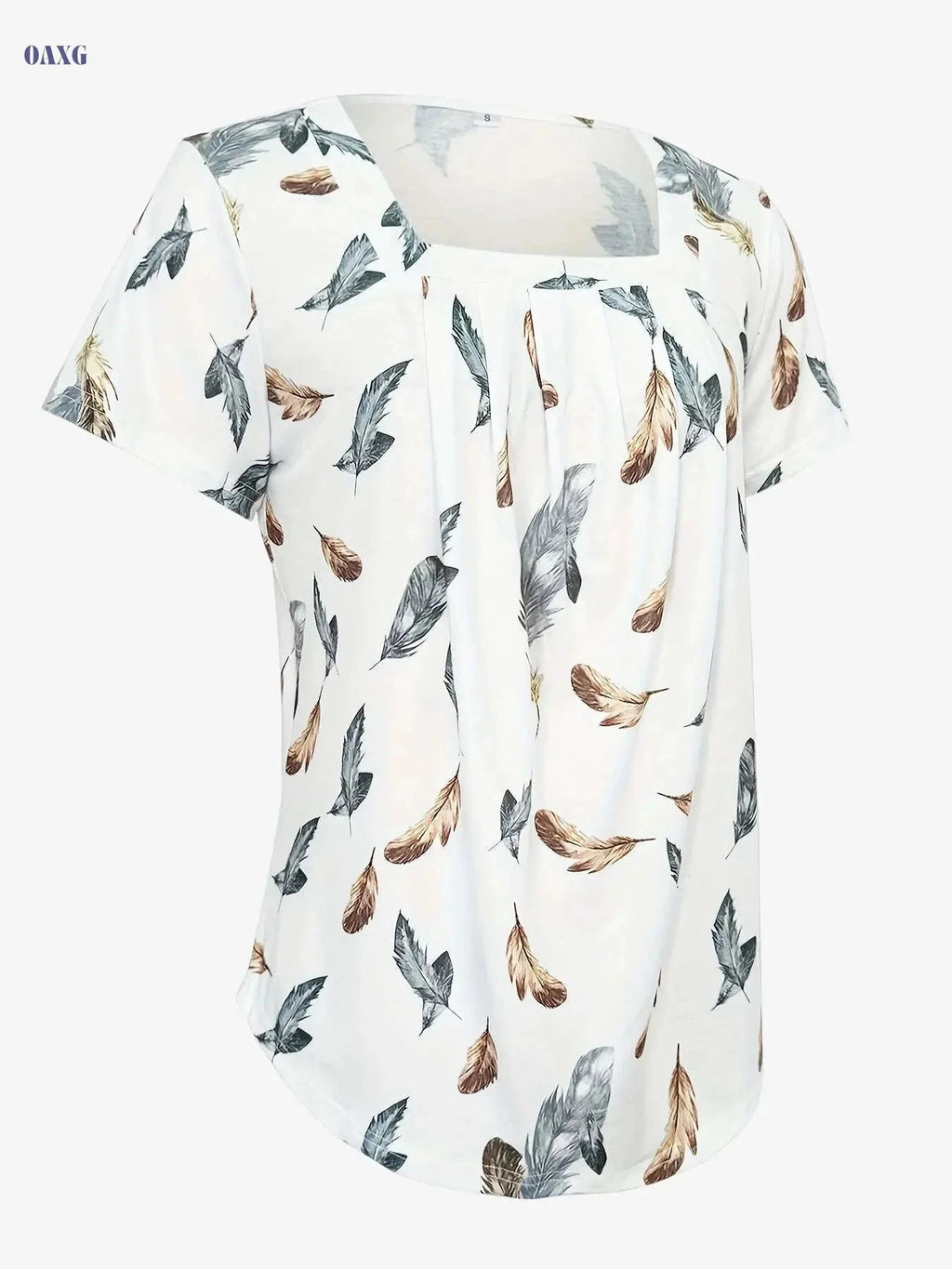 European Style Ruffle Hem Flowy T-shirt - Short Sleeve & Square Neck   OAXG 