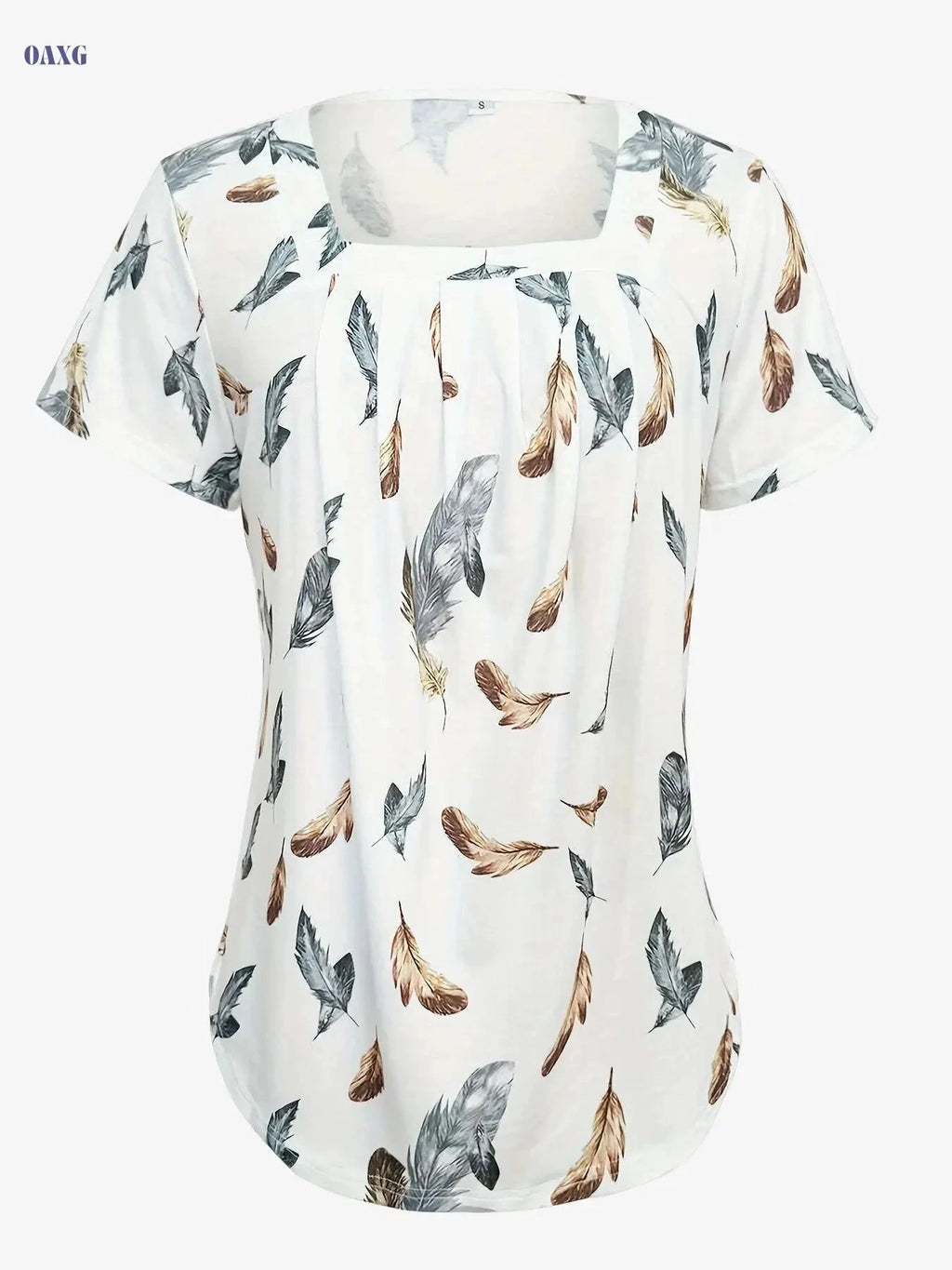 European Style Ruffle Hem Flowy T-shirt - Short Sleeve & Square Neck   OAXG White / S