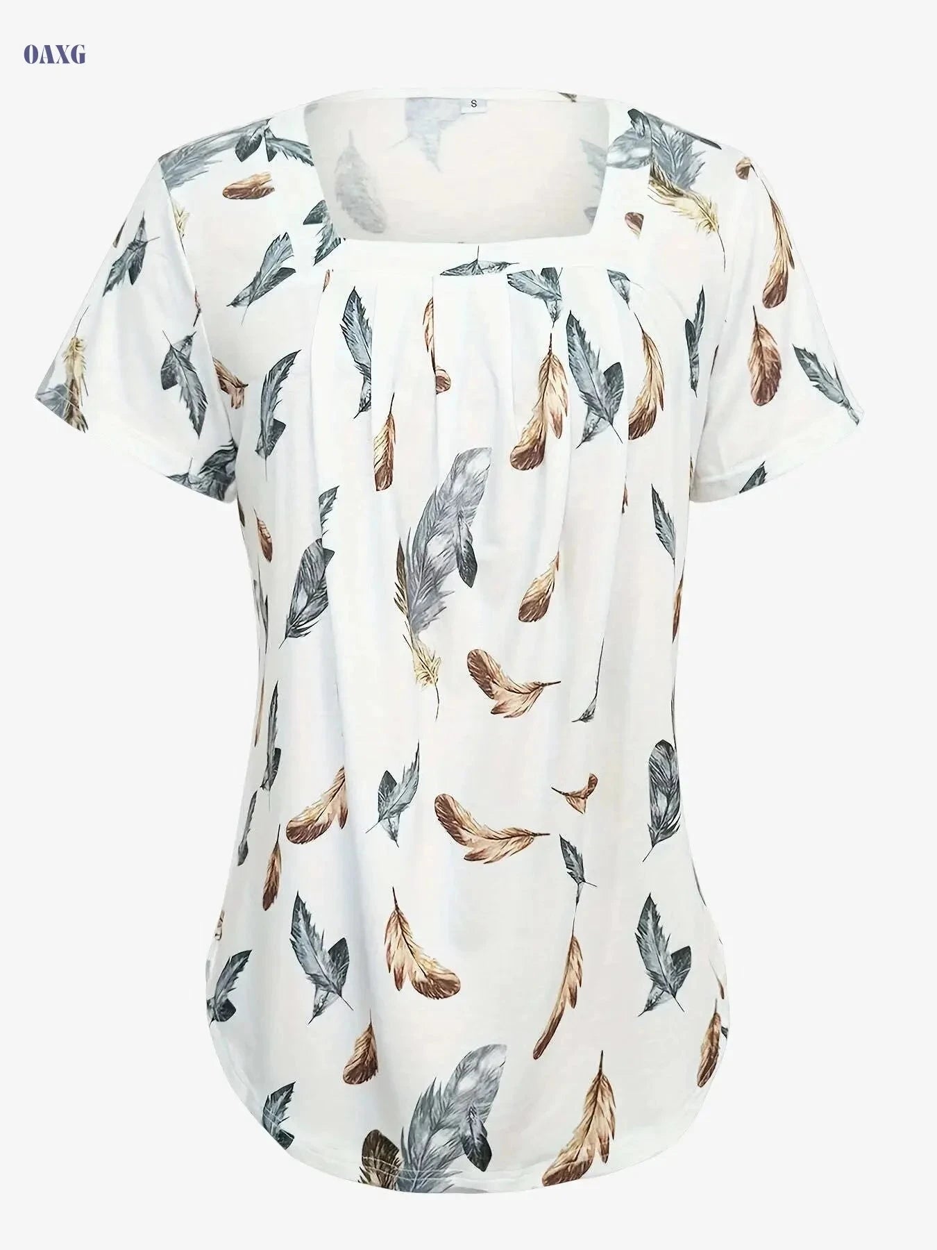 European Style Ruffle Hem Flowy T-shirt - Short Sleeve & Square Neck   OAXG White / S