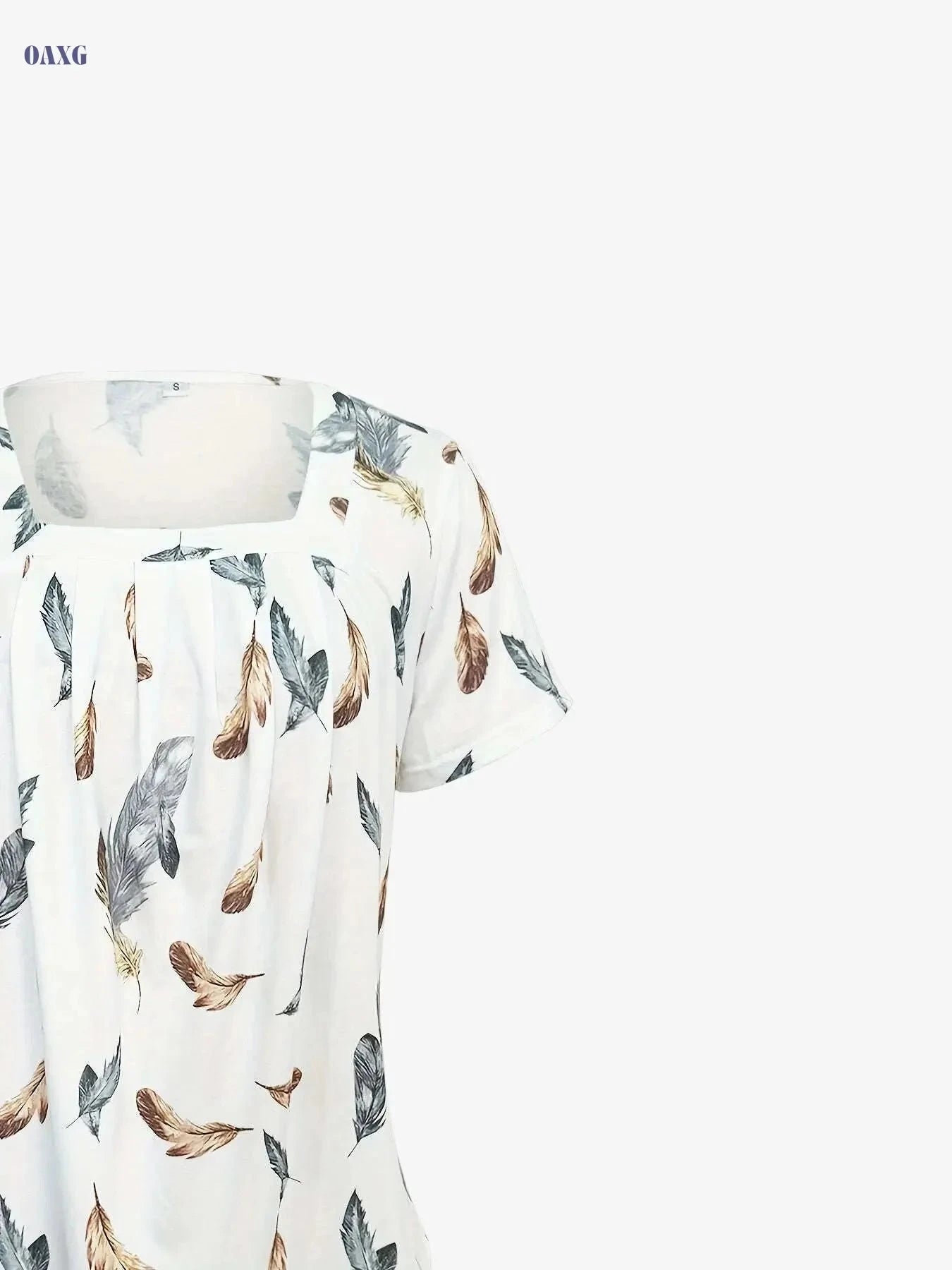 European Style Ruffle Hem Flowy T-shirt - Short Sleeve & Square Neck   OAXG White / S