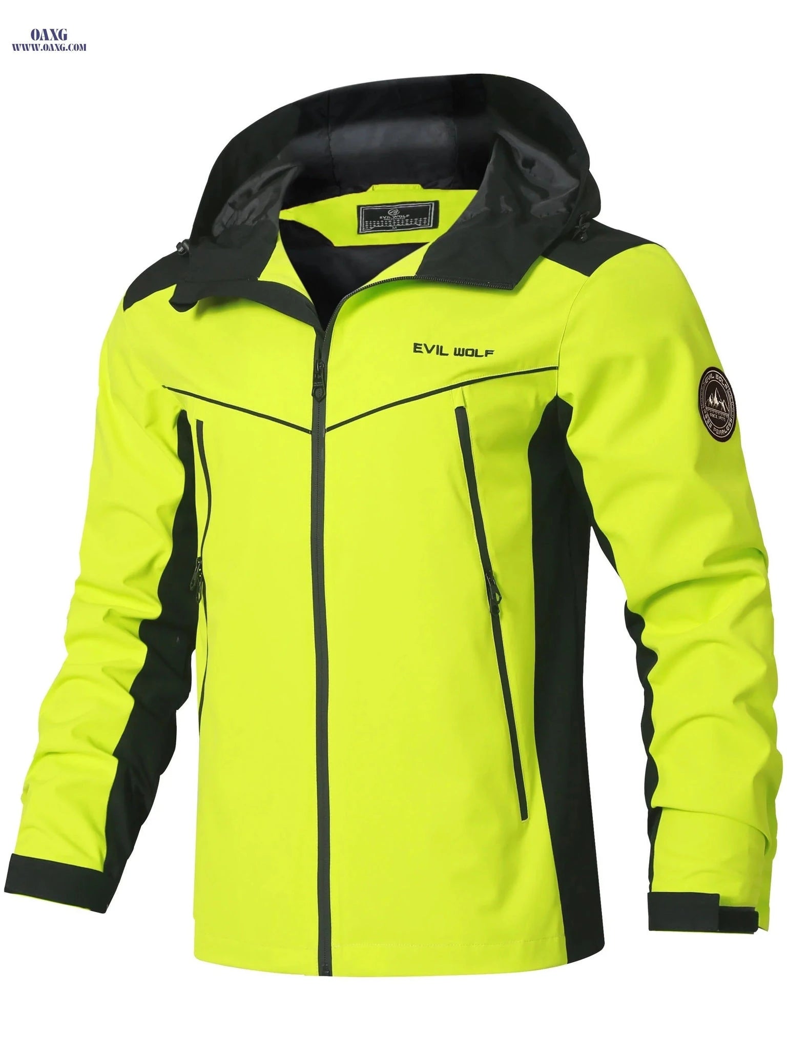 EX-STRECH Men's Hooded Jacket - Casual Color Block Windbreaker   OAXG Orange / FR M