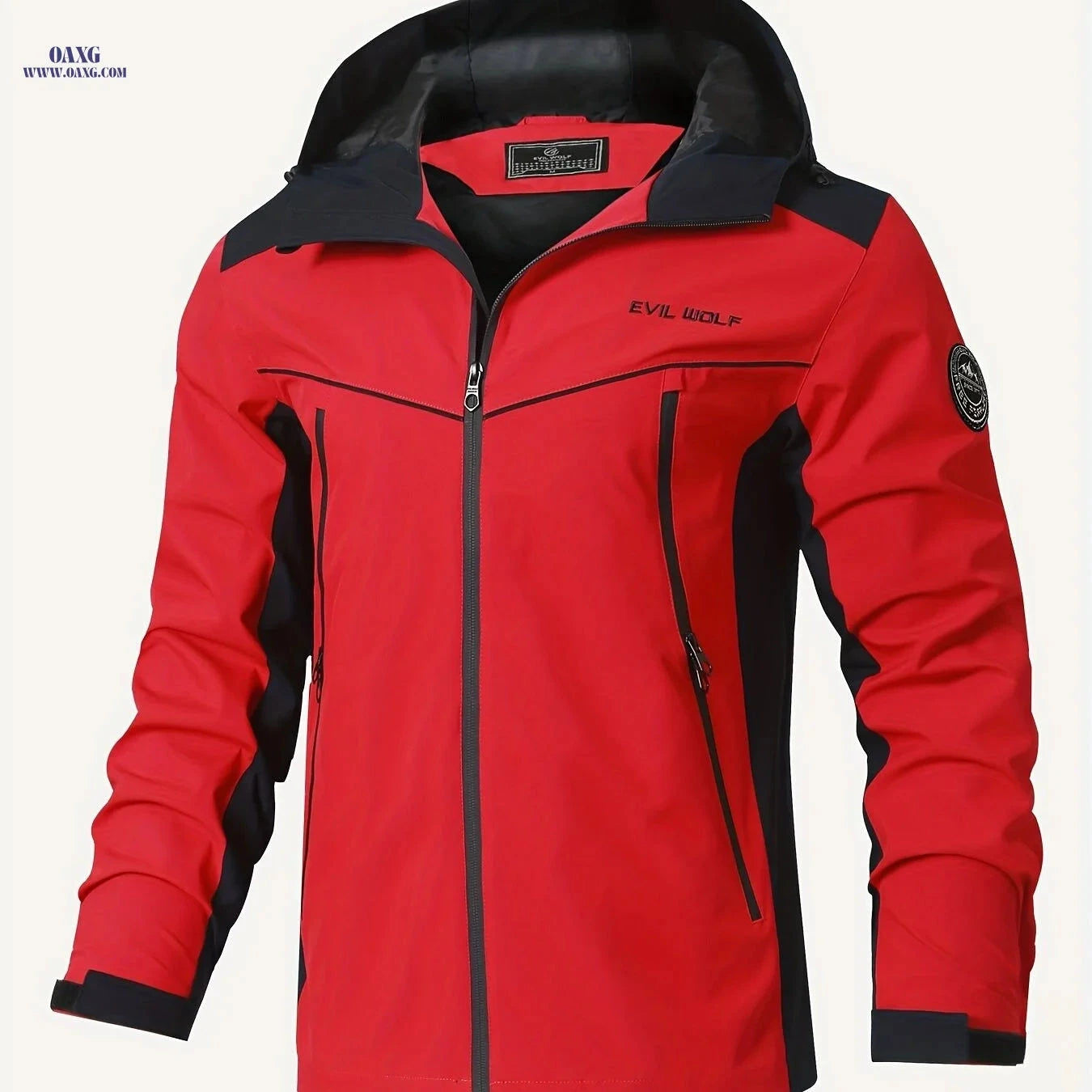 EX-STRECH Men's Hooded Jacket - Casual Color Block Windbreaker   OAXG Orange / FR M