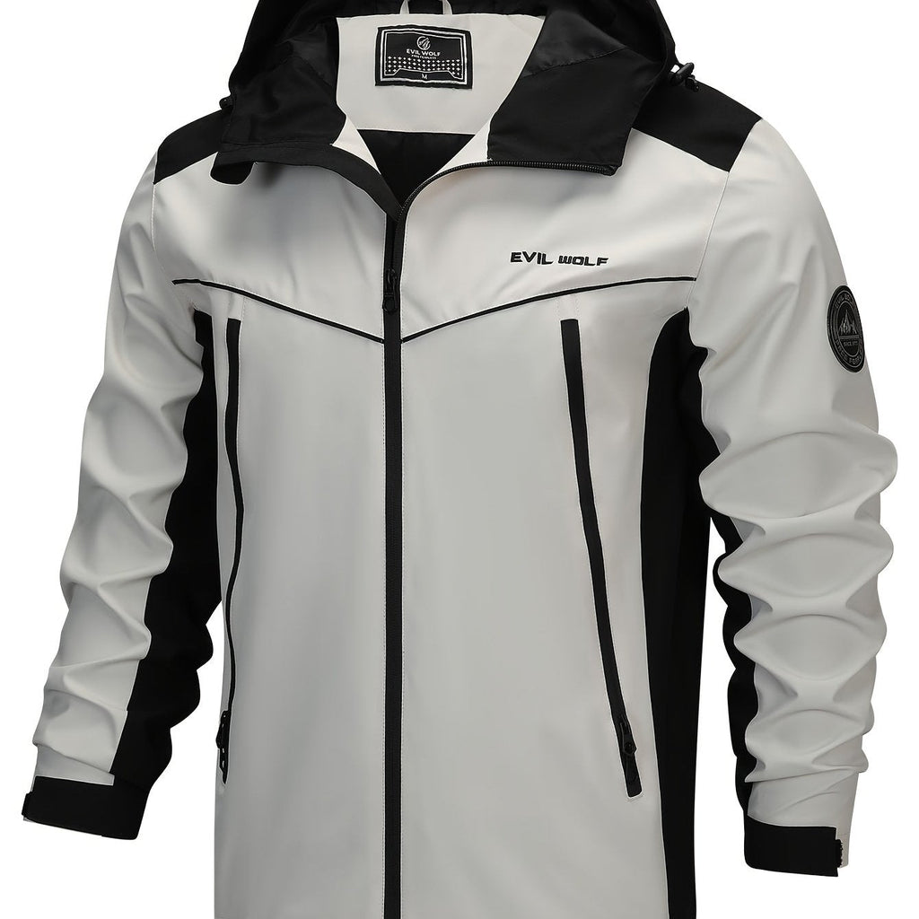 EX-STRECH Men's Hooded Jacket - Casual Color Block Windbreaker   OAXG Orange / FR M