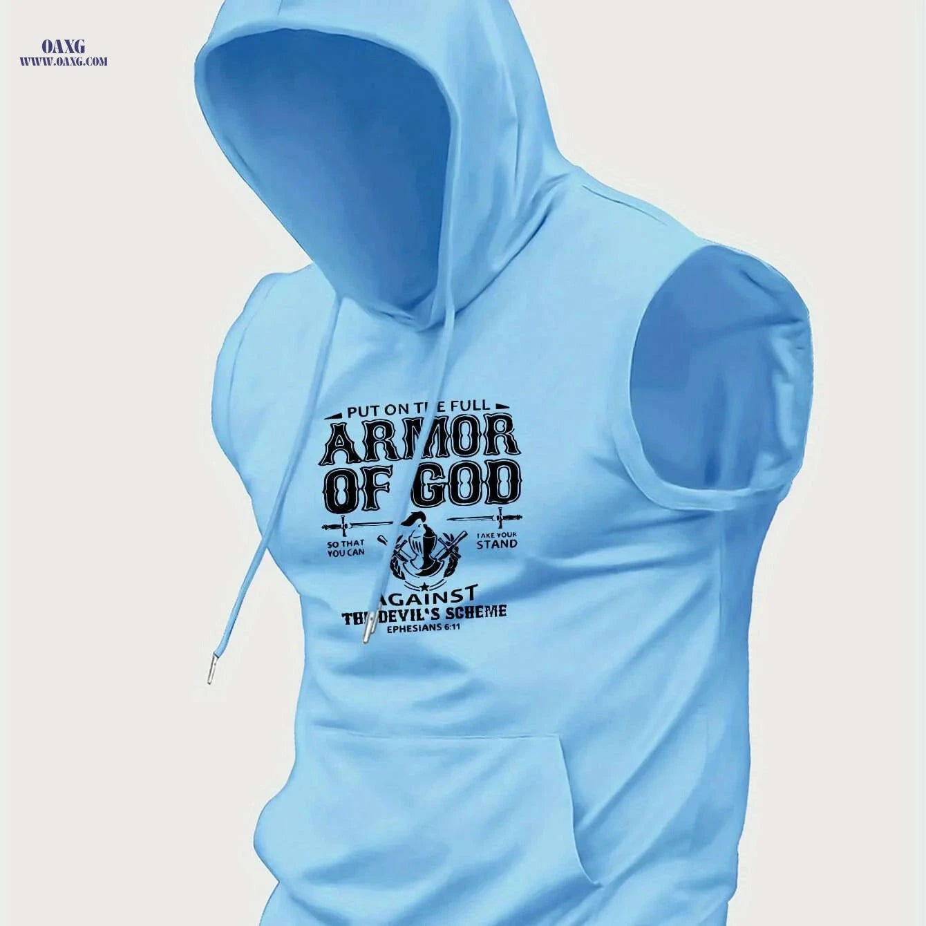 Faith Sleeveless Hooded T-Shirt - Armor of God Print for Men   OAXG 