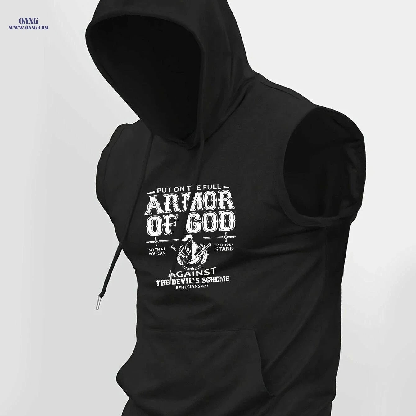 Faith Sleeveless Hooded T-Shirt - Armor of God Print for Men   OAXG 