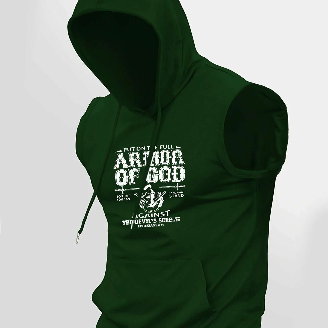 Faith Sleeveless Hooded T-Shirt - Armor of God Print for Men   OAXG 