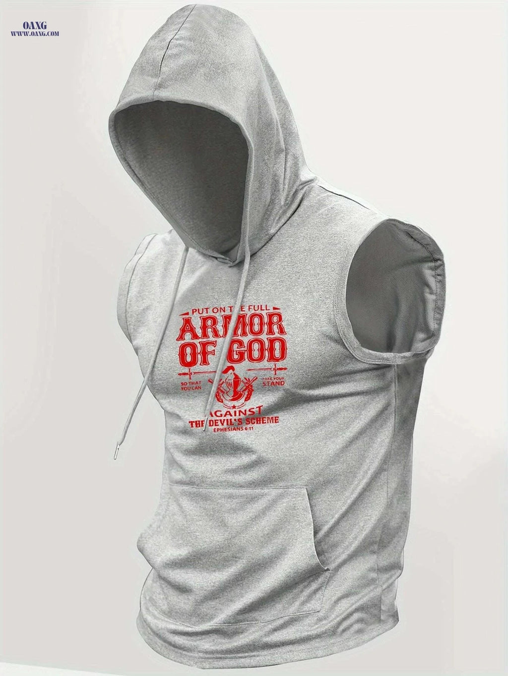 Faith Sleeveless Hooded T-Shirt - Armor of God Print for Men   OAXG Light Blue / S