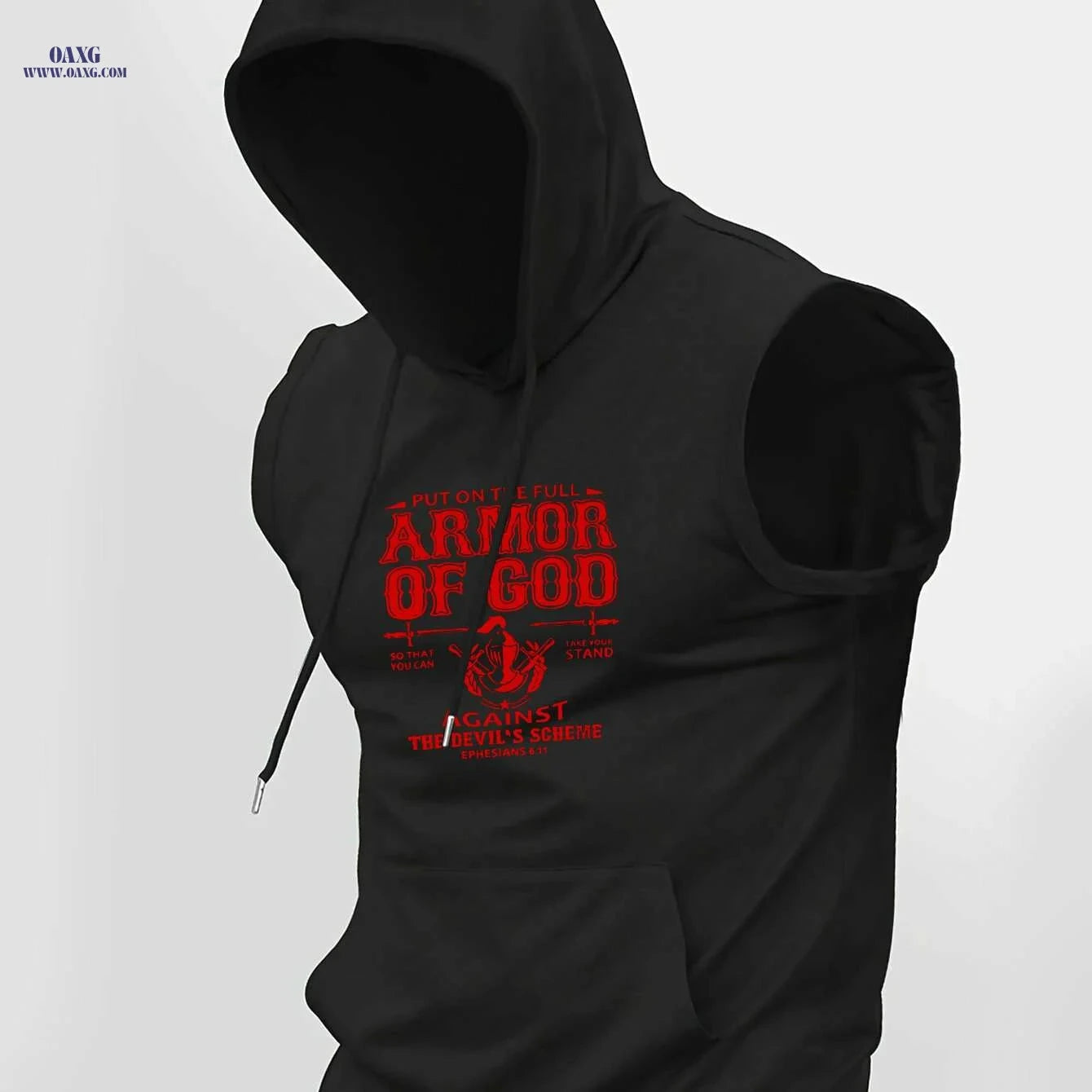 Faith Sleeveless Hooded T-Shirt - Armor of God Print for Men   OAXG Light Blue / S