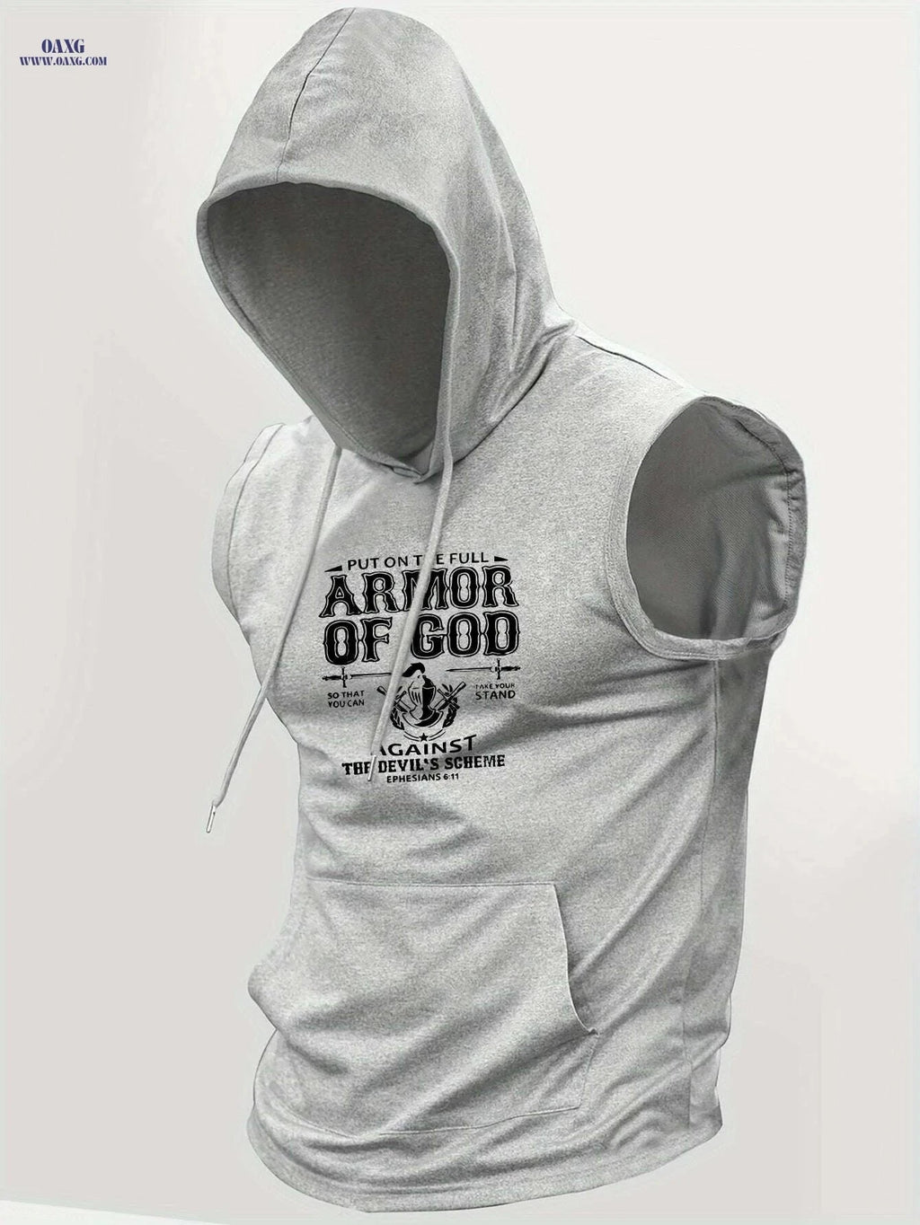 Faith Sleeveless Hooded T-Shirt - Armor of God Print for Men   OAXG Light Blue / S