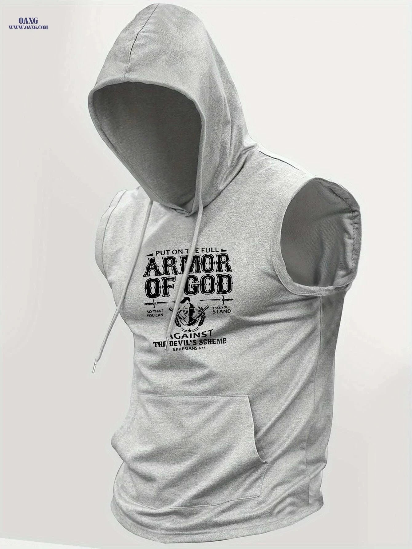 Faith Sleeveless Hooded T-Shirt - Armor of God Print for Men   OAXG Light Blue / S