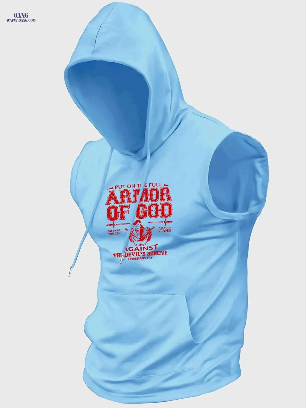 Faith Sleeveless Hooded T-Shirt - Armor of God Print for Men   OAXG Light Blue / S