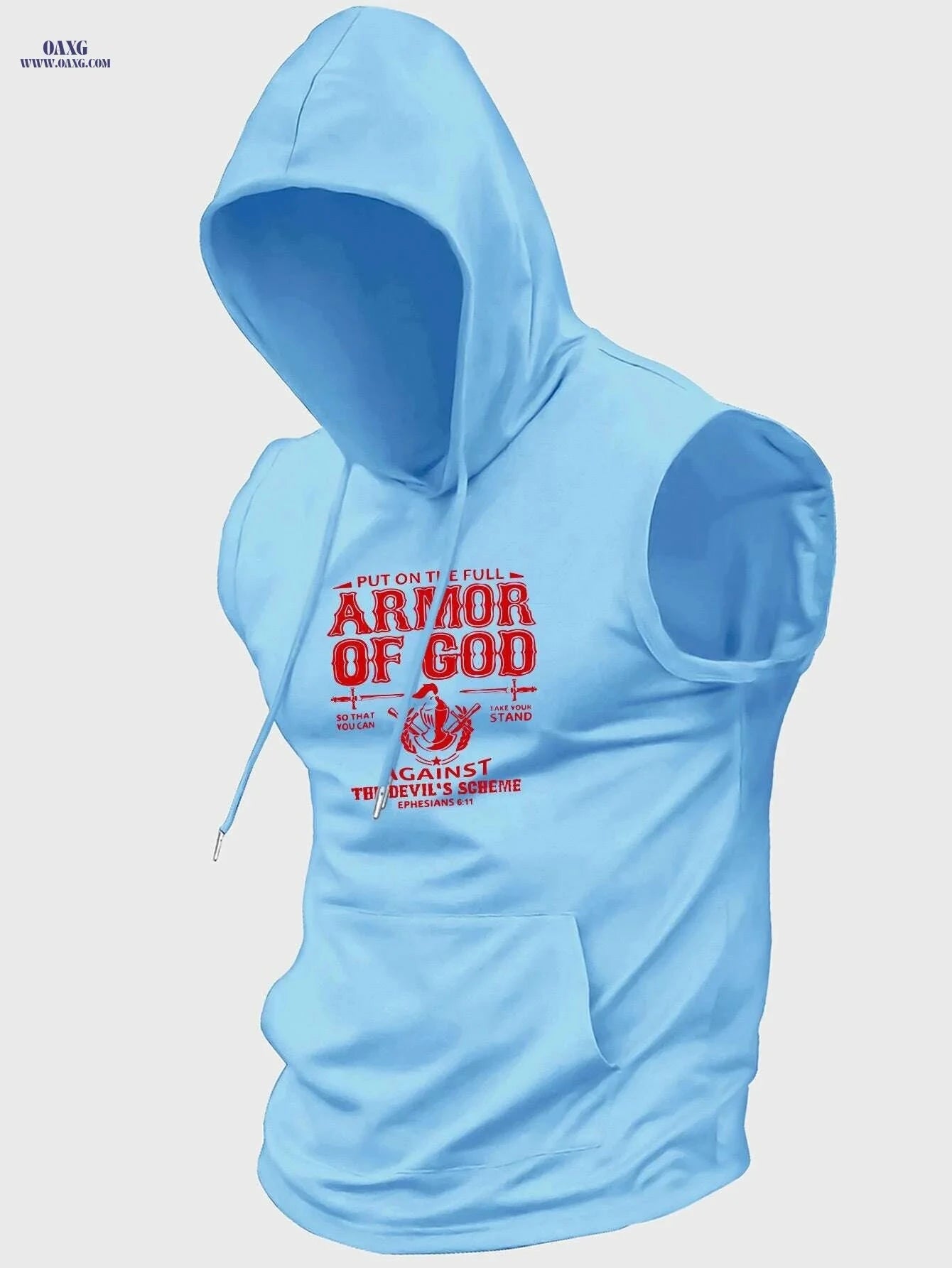 Faith Sleeveless Hooded T-Shirt - Armor of God Print for Men   OAXG Light Blue / S