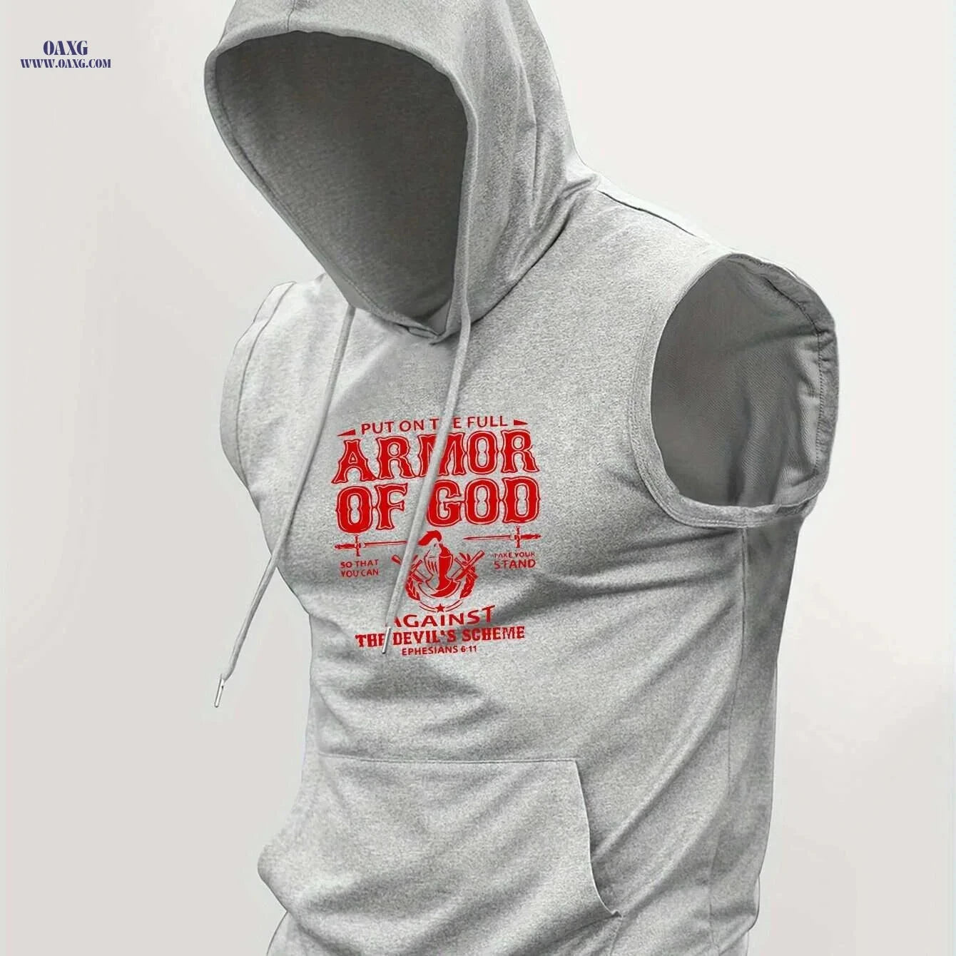 Faith Sleeveless Hooded T-Shirt - Armor of God Print for Men   OAXG Light Blue / S
