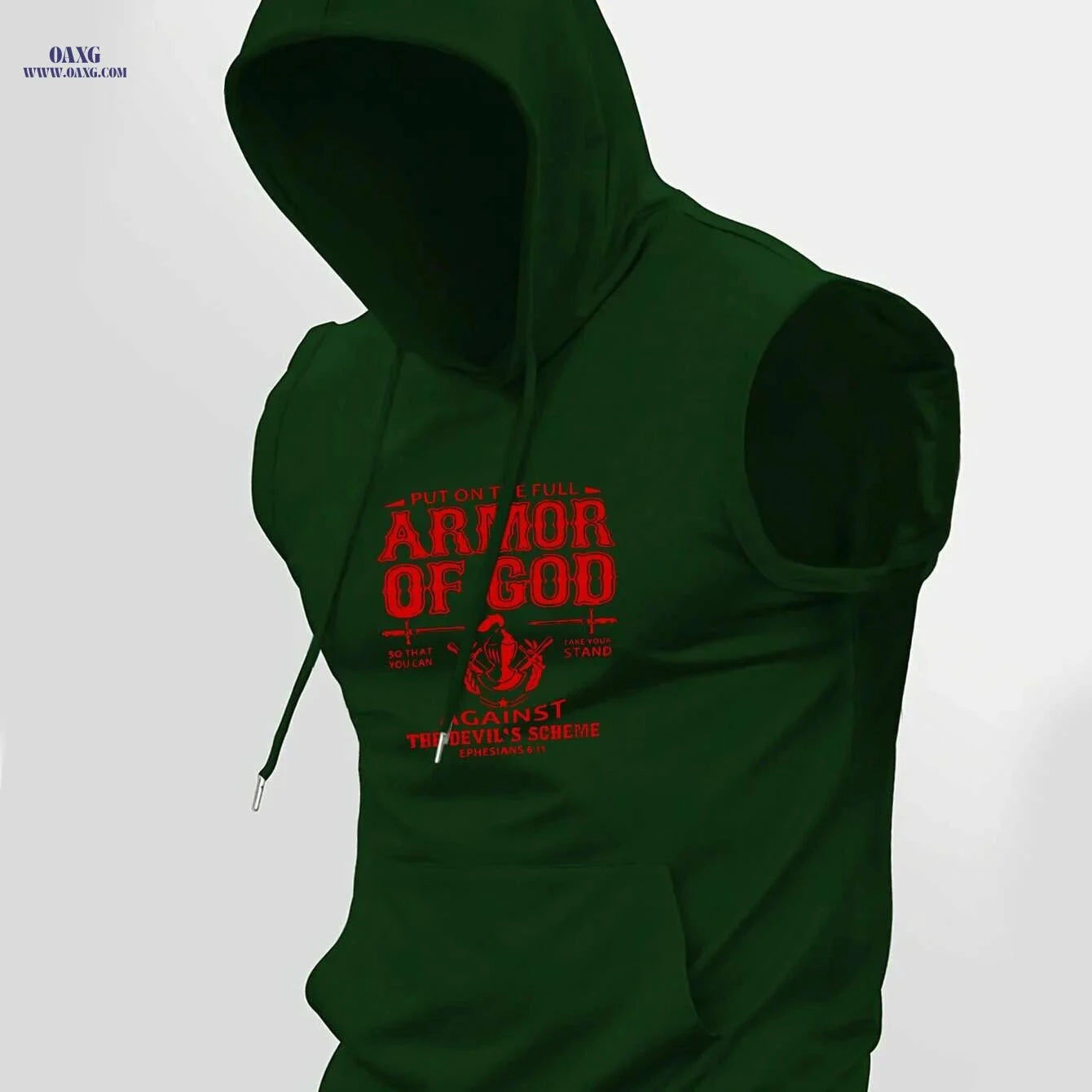 Faith Sleeveless Hooded T-Shirt - Armor of God Print for Men   OAXG 