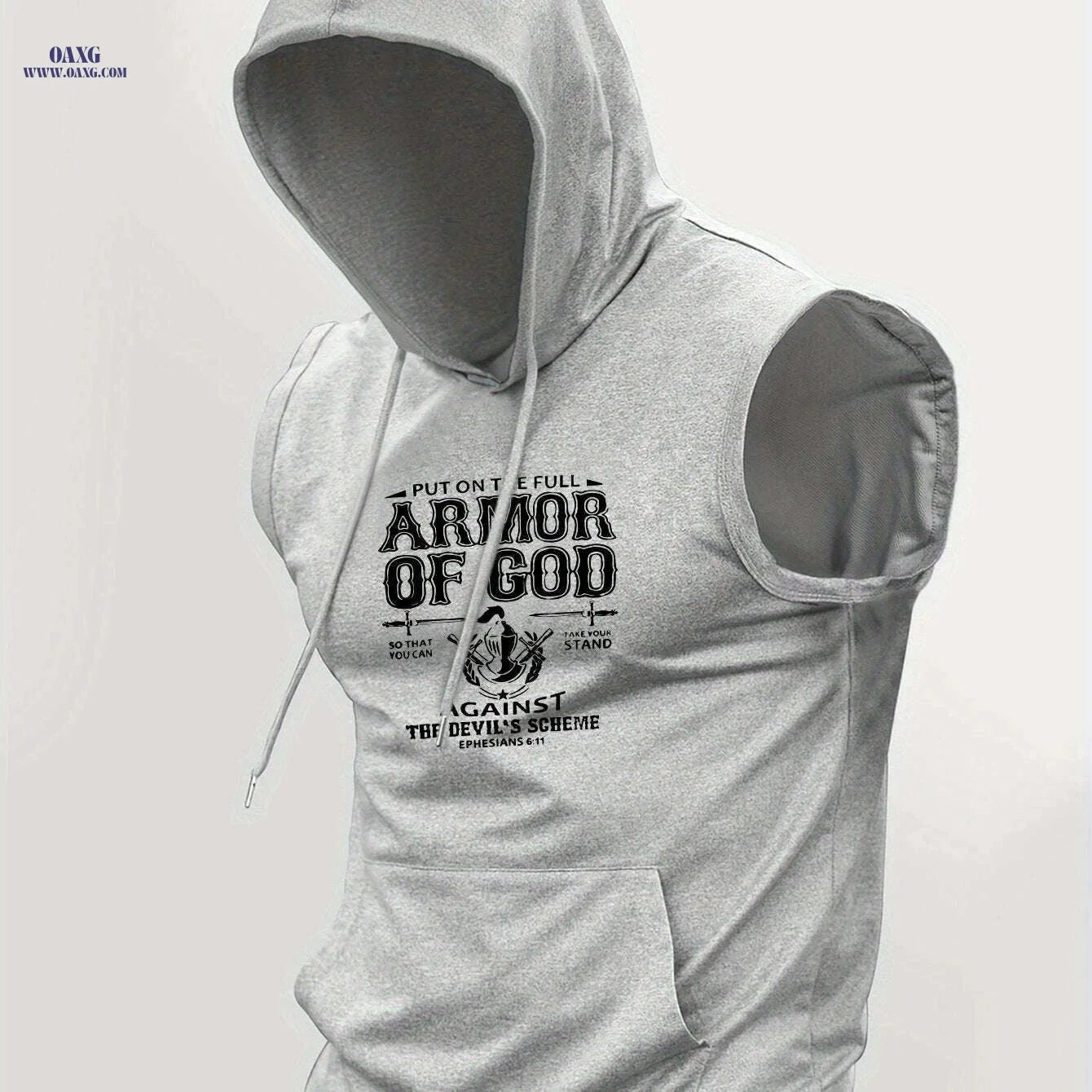 Faith Sleeveless Hooded T-Shirt - Armor of God Print for Men   OAXG 