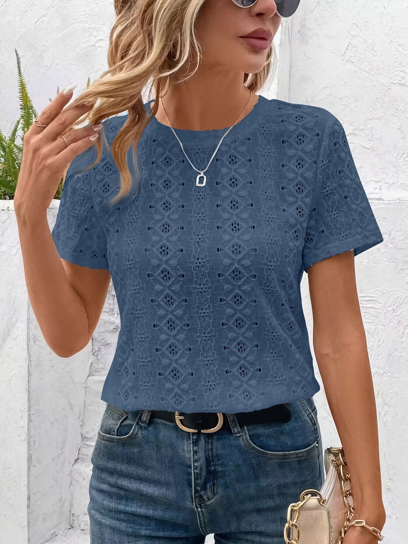 Fashion Casual Round Neck T-Shirt   OAXG White / S