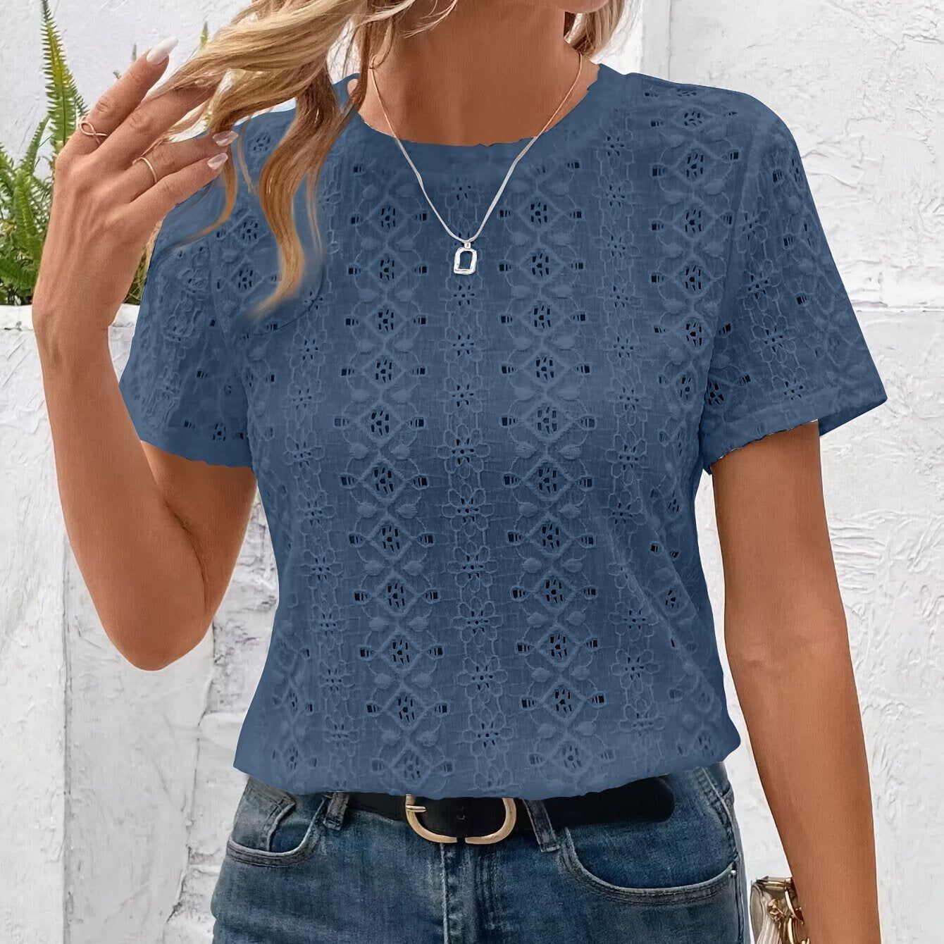 Fashion Casual Round Neck T-Shirt   OAXG White / S