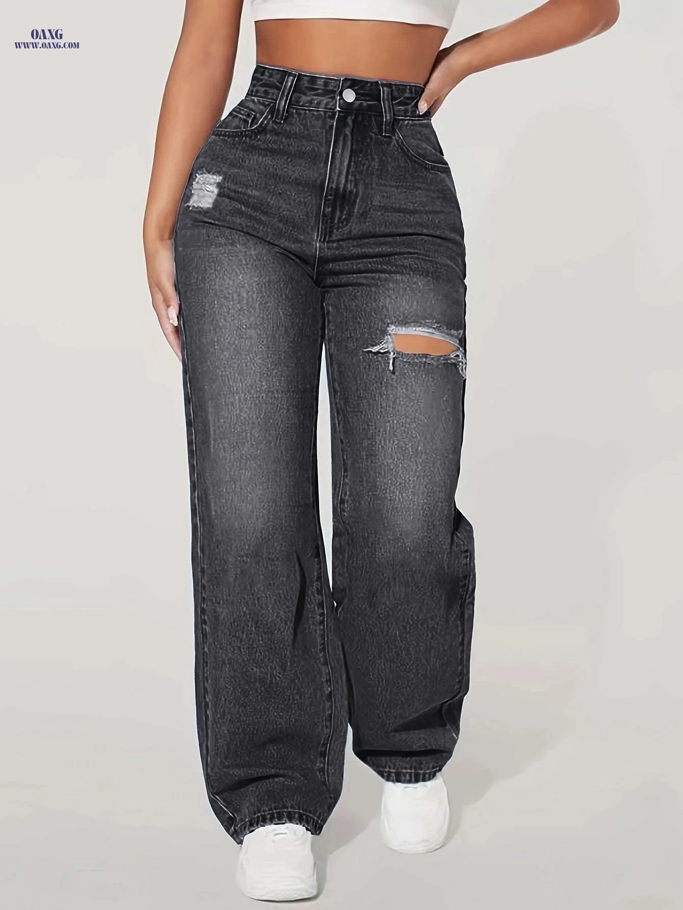 Fashion DK8123 Wide Leg Pants - Casual Denim, Low Waist, Stretch   OAXG Black / XS