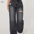 Fashion DK8123 Wide Leg Pants - Casual Denim, Low Waist, Stretch   OAXG Black / XS