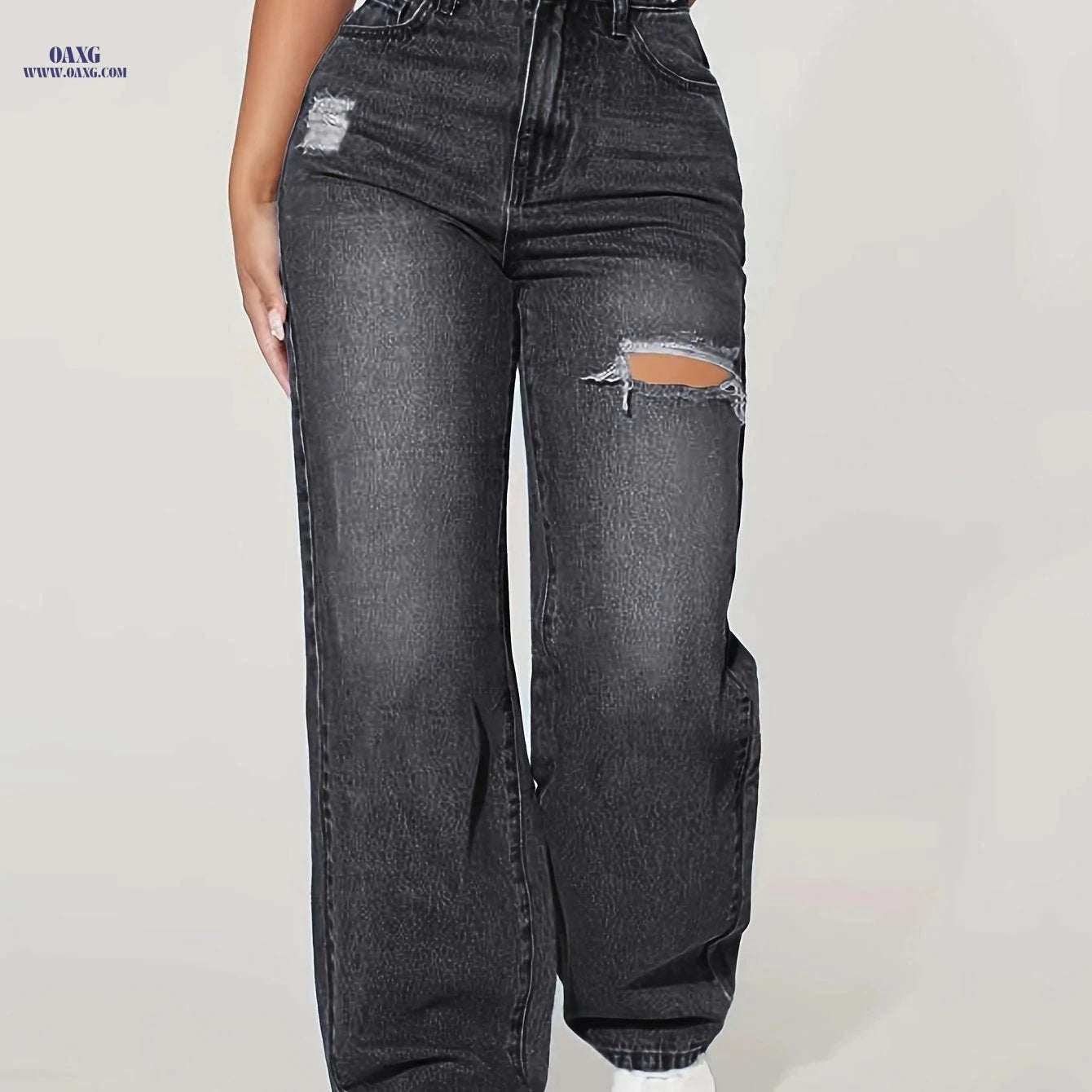 Fashion DK8123 Wide Leg Pants - Casual Denim, Low Waist, Stretch   OAXG Black / XS