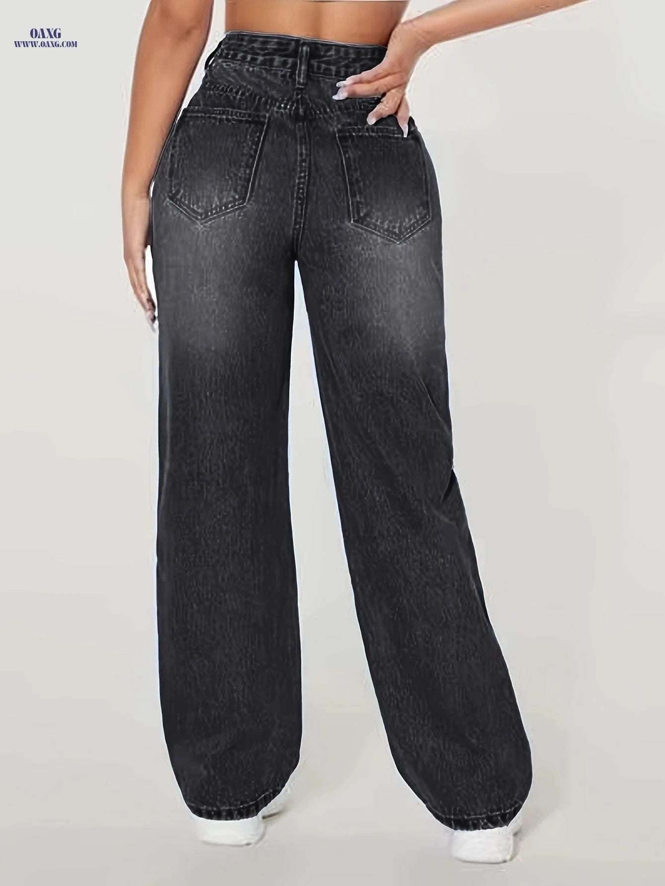 Fashion DK8123 Wide Leg Pants - Casual Denim, Low Waist, Stretch   OAXG Black / XS