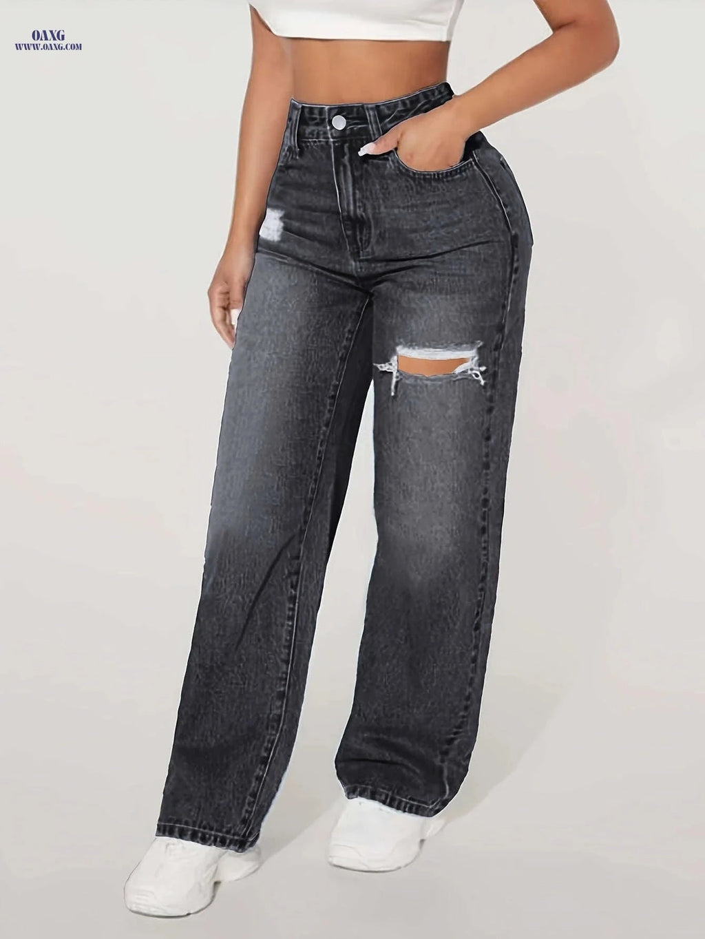 Fashion DK8123 Wide Leg Pants - Casual Denim, Low Waist, Stretch   OAXG Black / XS