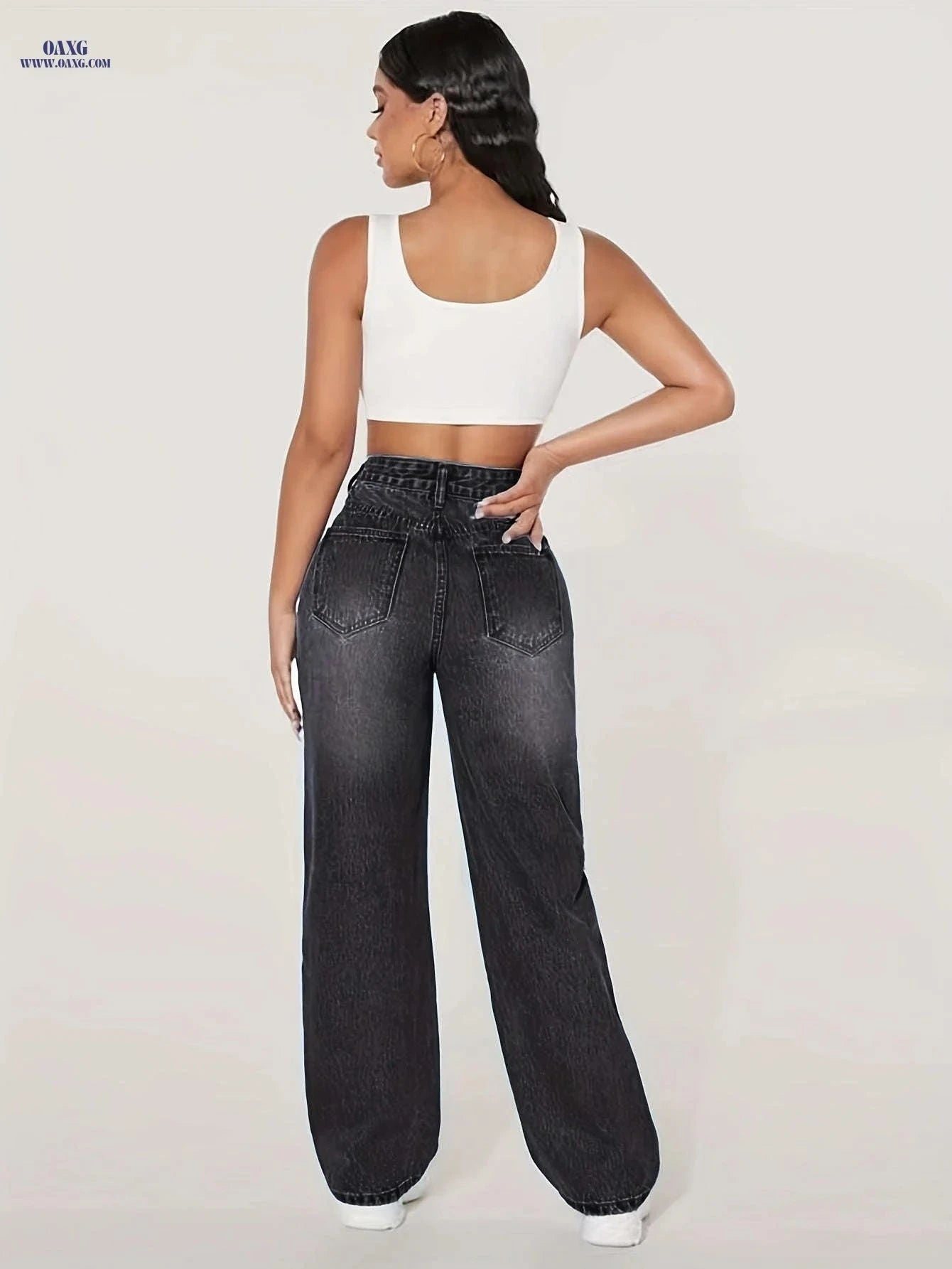 Fashion DK8123 Wide Leg Pants - Casual Denim, Low Waist, Stretch   OAXG Black / XS
