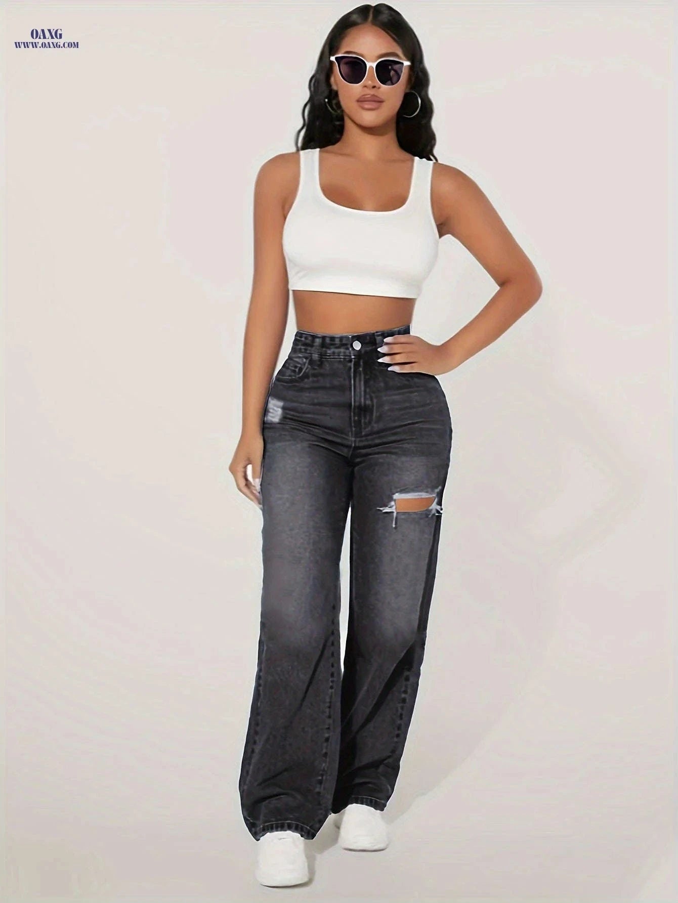 Fashion DK8123 Wide Leg Pants - Casual Denim, Low Waist, Stretch   OAXG 