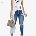 Fashion Face Print Long T-Shirt - Women's Asymmetrical Casual Top   OAXG 
