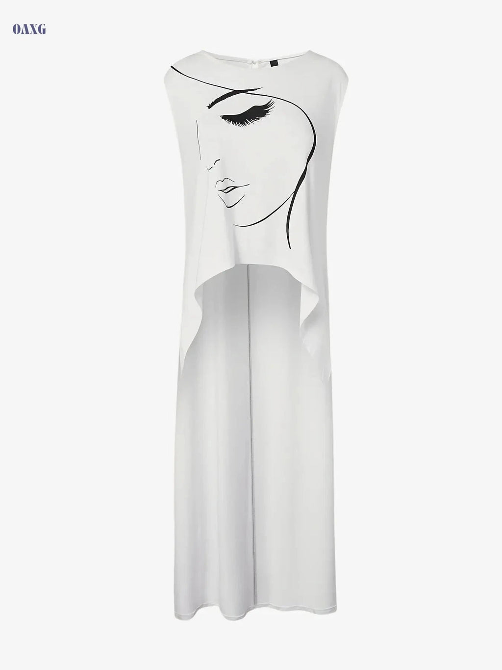 Fashion Face Print Long T-Shirt - Women's Asymmetrical Casual Top   OAXG 