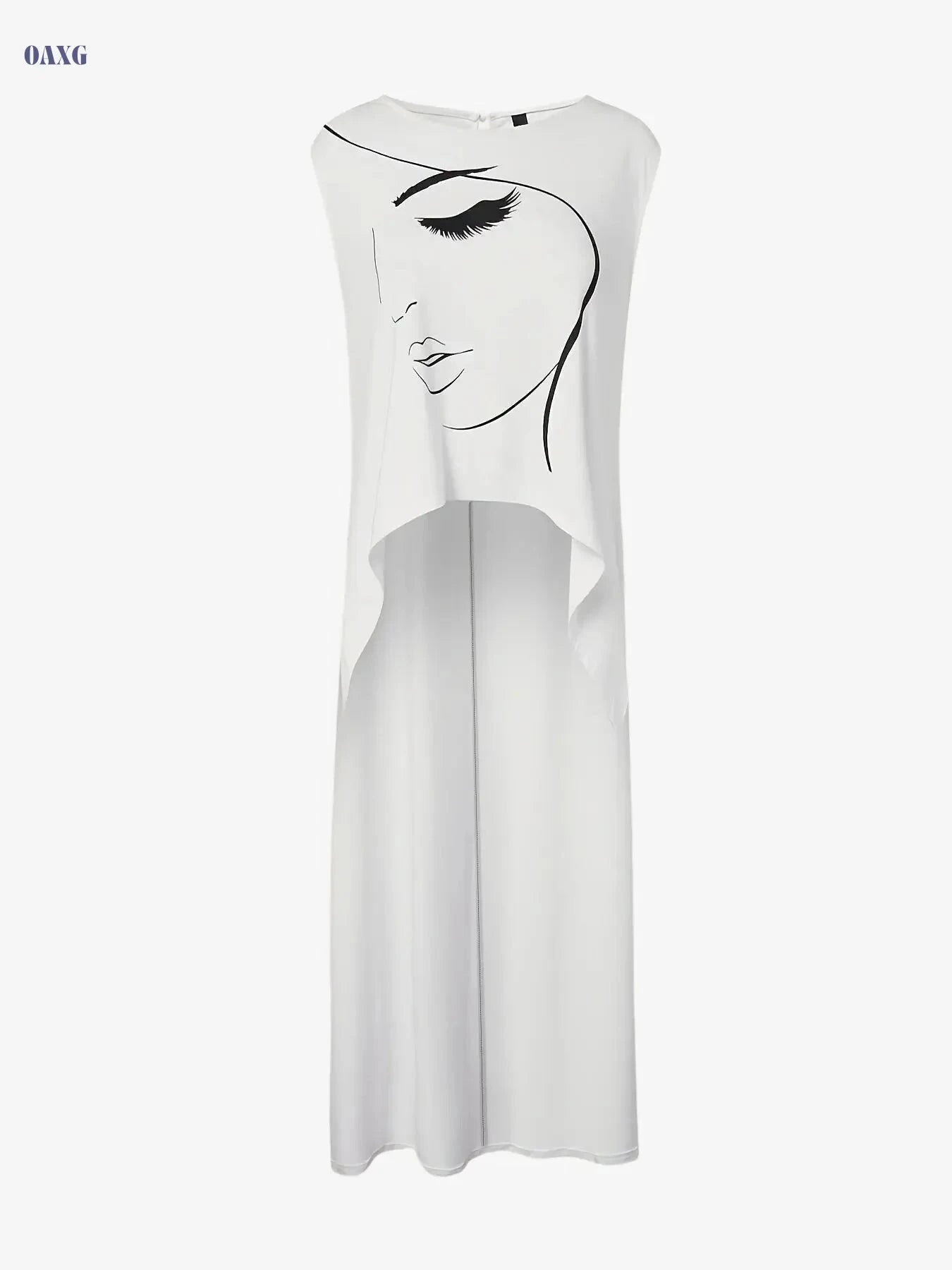 Fashion Face Print Long T-Shirt - Women's Asymmetrical Casual Top   OAXG 